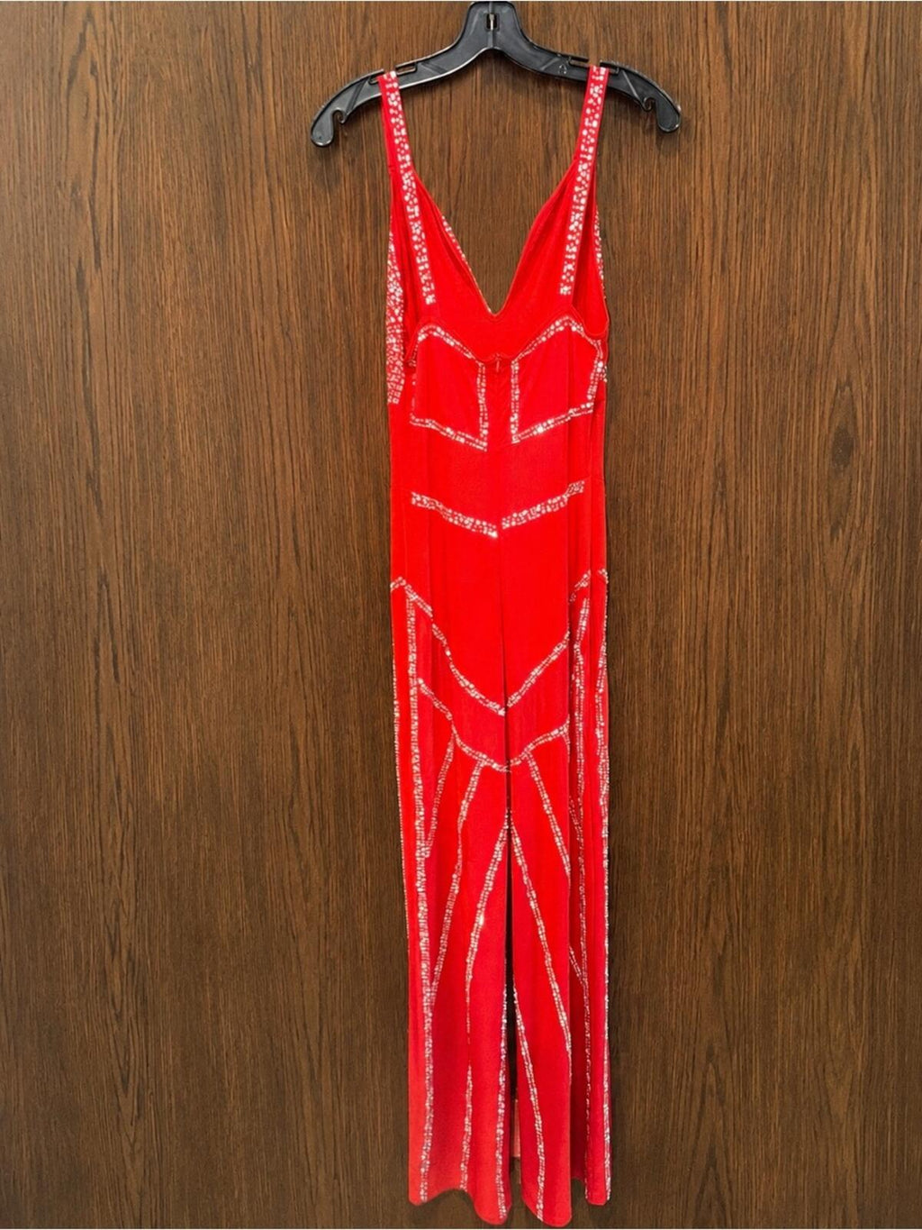 Southern Fried Chics Women’s Red Beaded V-Neck Jumpsuit Size Large