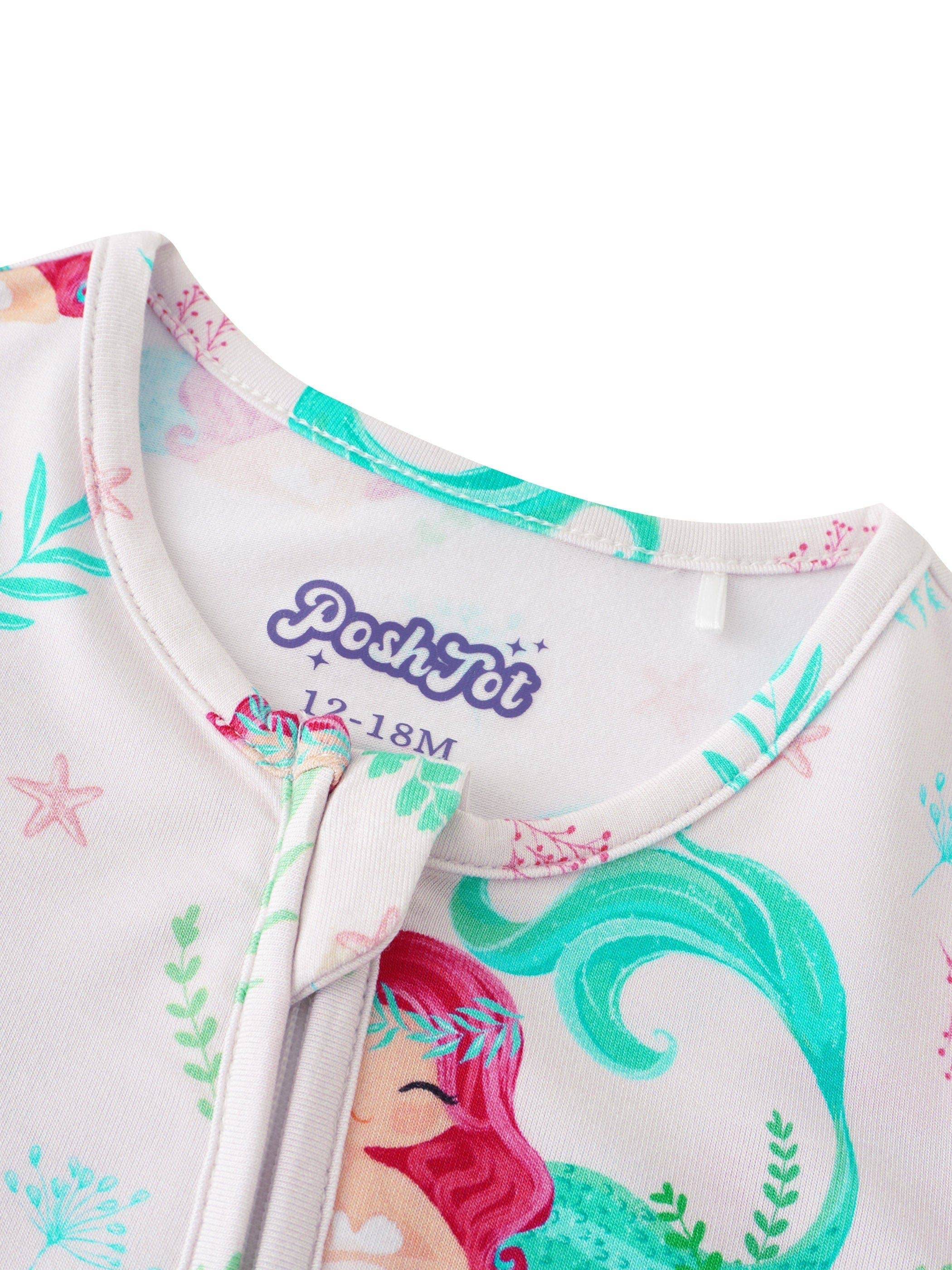 PoshTOT Mermaid Bamboo Baby Convertible Zippy Romper: 9-12M