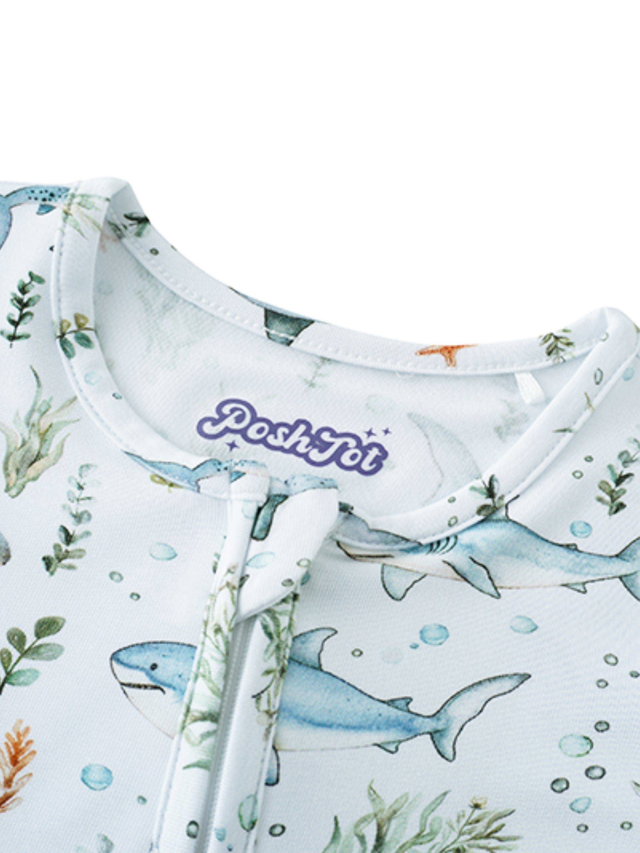PoshTOT Shark Bamboo Baby Convertible Zippy Romper: 9-12M
