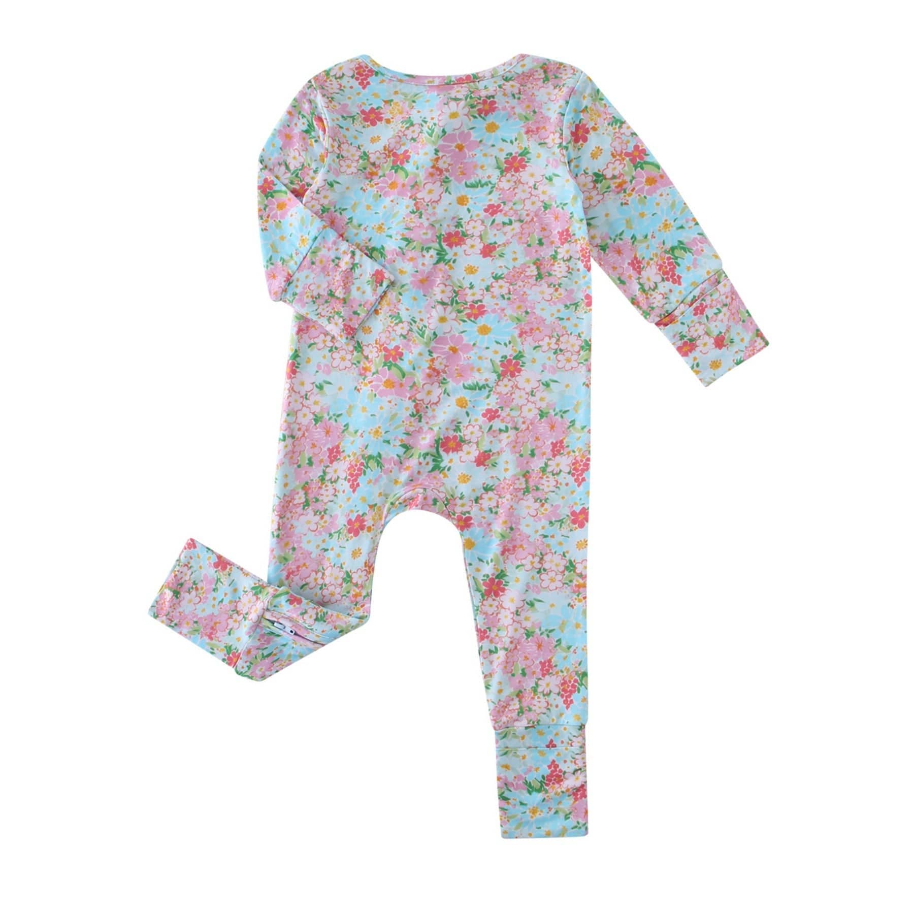 PoshTOT Spring Floral Bamboo Baby Convertible Zippy Romper: 18-24M