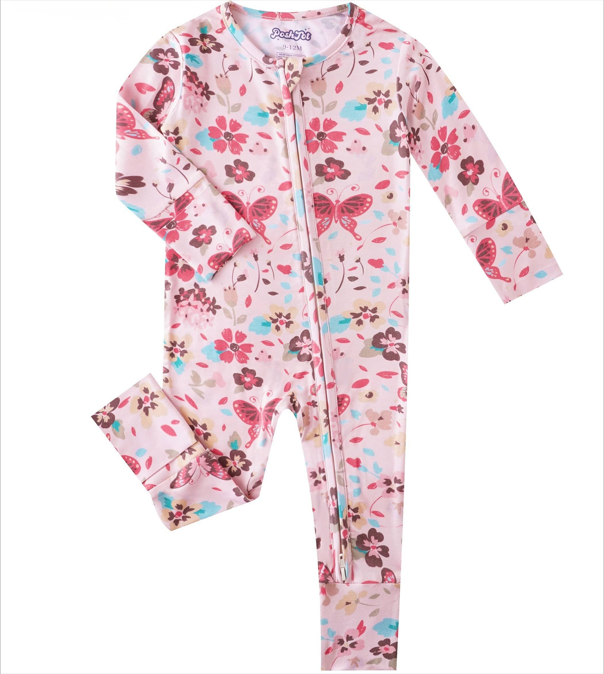 PoshTOT Butterfly Bamboo Baby Convertible Zippy Romper: 0-3M