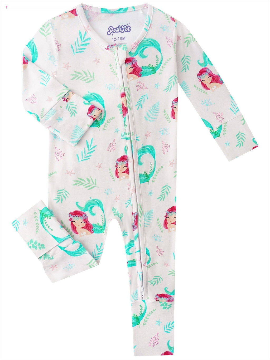 PoshTOT Mermaid Bamboo Baby Convertible Zippy Romper: 9-12M