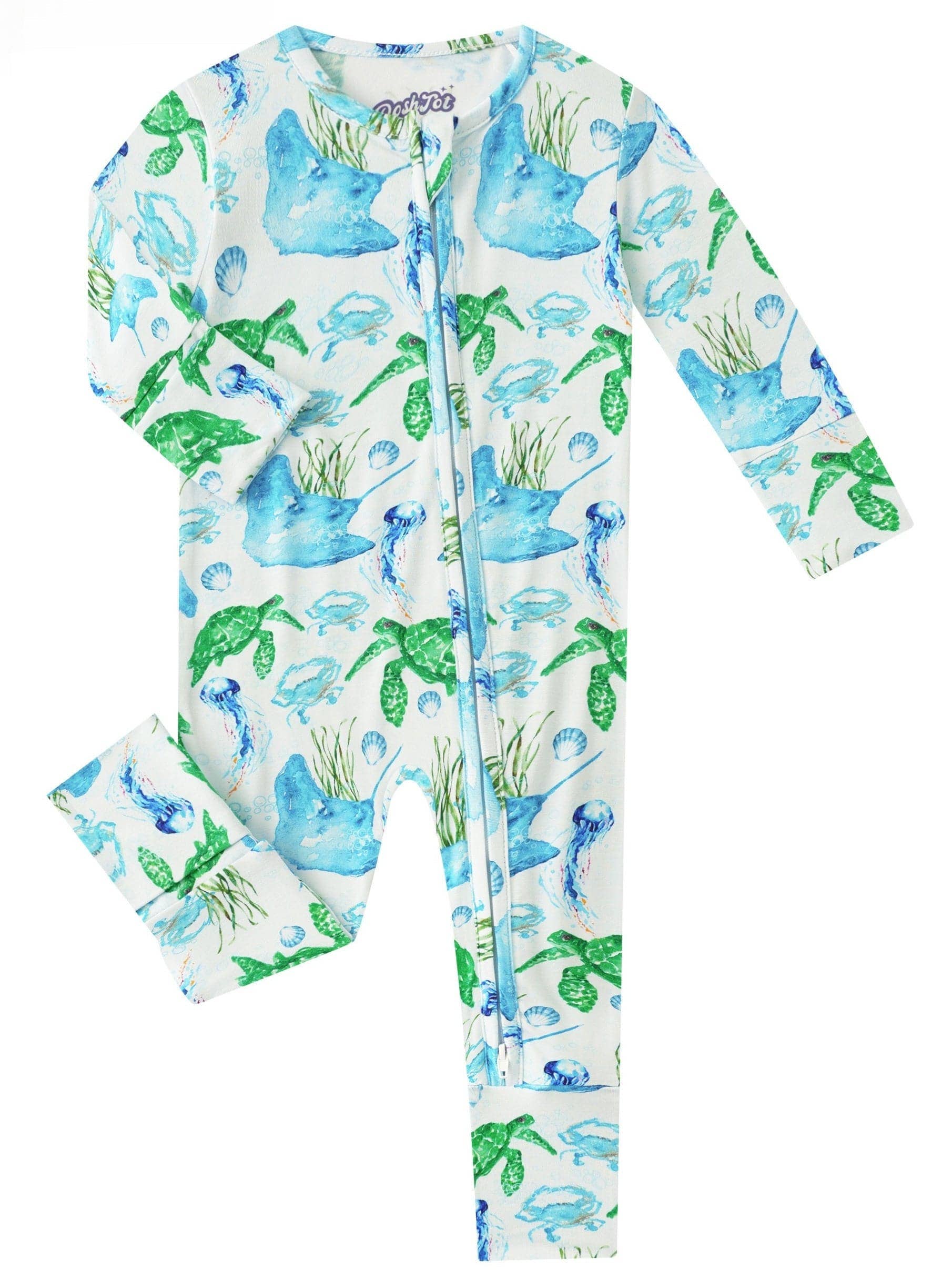 PoshTOT Sea Turtle Baby Convertible Zippy Romper: 9-12M