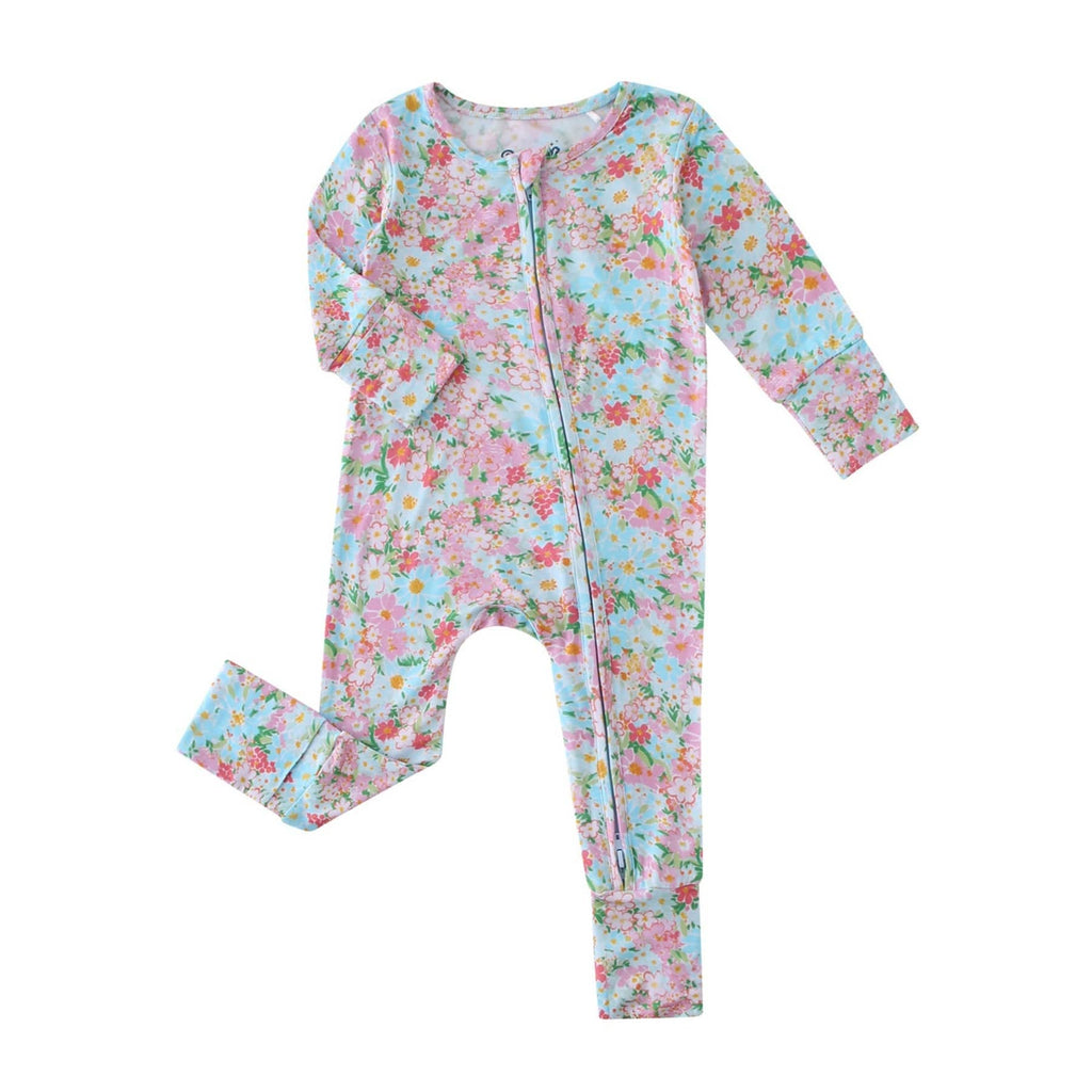 PoshTOT Spring Floral Bamboo Baby Convertible Zippy Romper: 12-18M