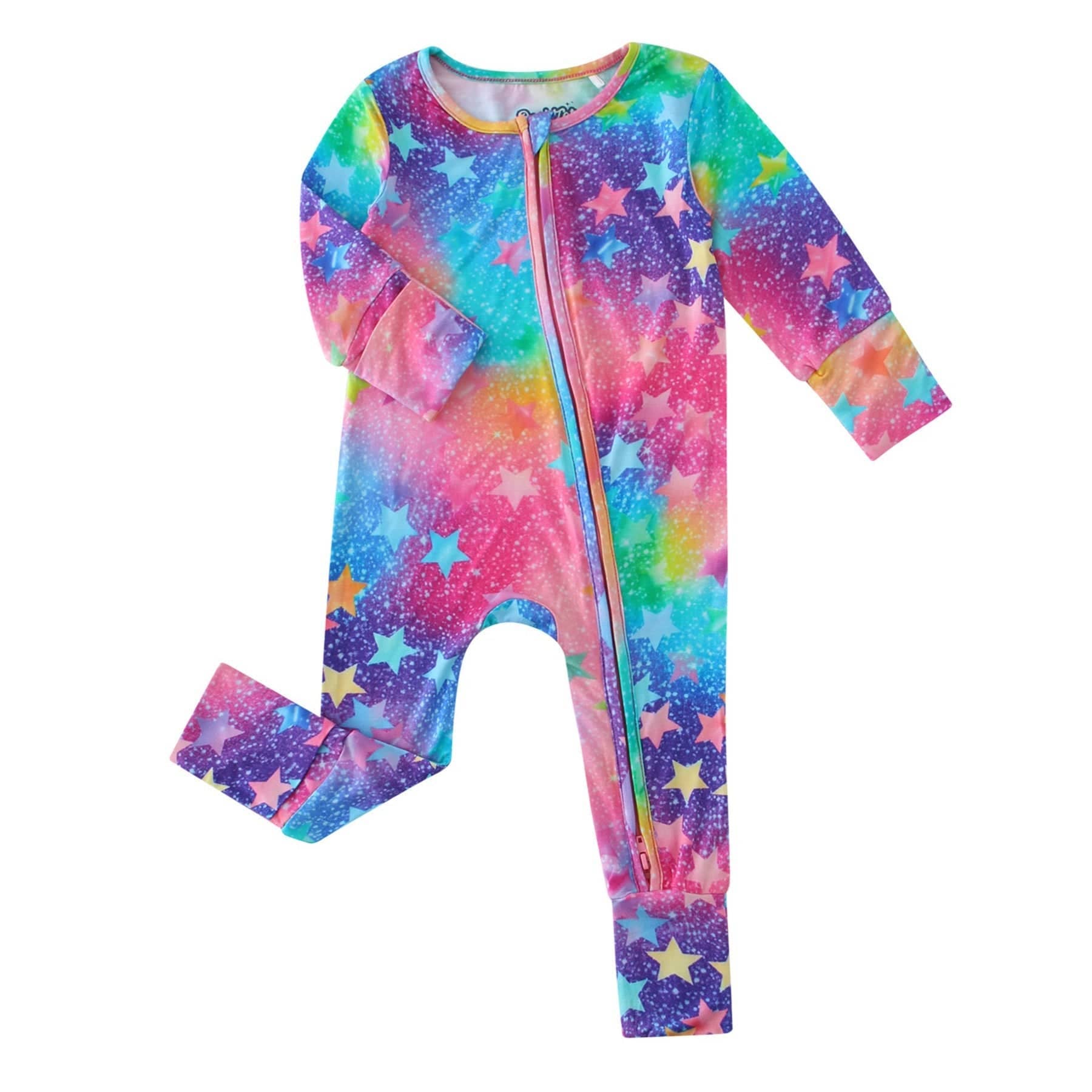 PoshTOT Colorful Stars Bamboo Baby Convertible Zippy Romper: Star / 3-6M