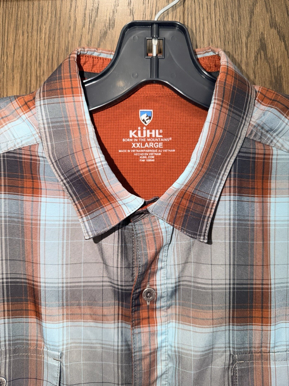 Kuhl Men's Response Short-Sleeve Plaid Button-Up Shirt in Orange and Gray XXL