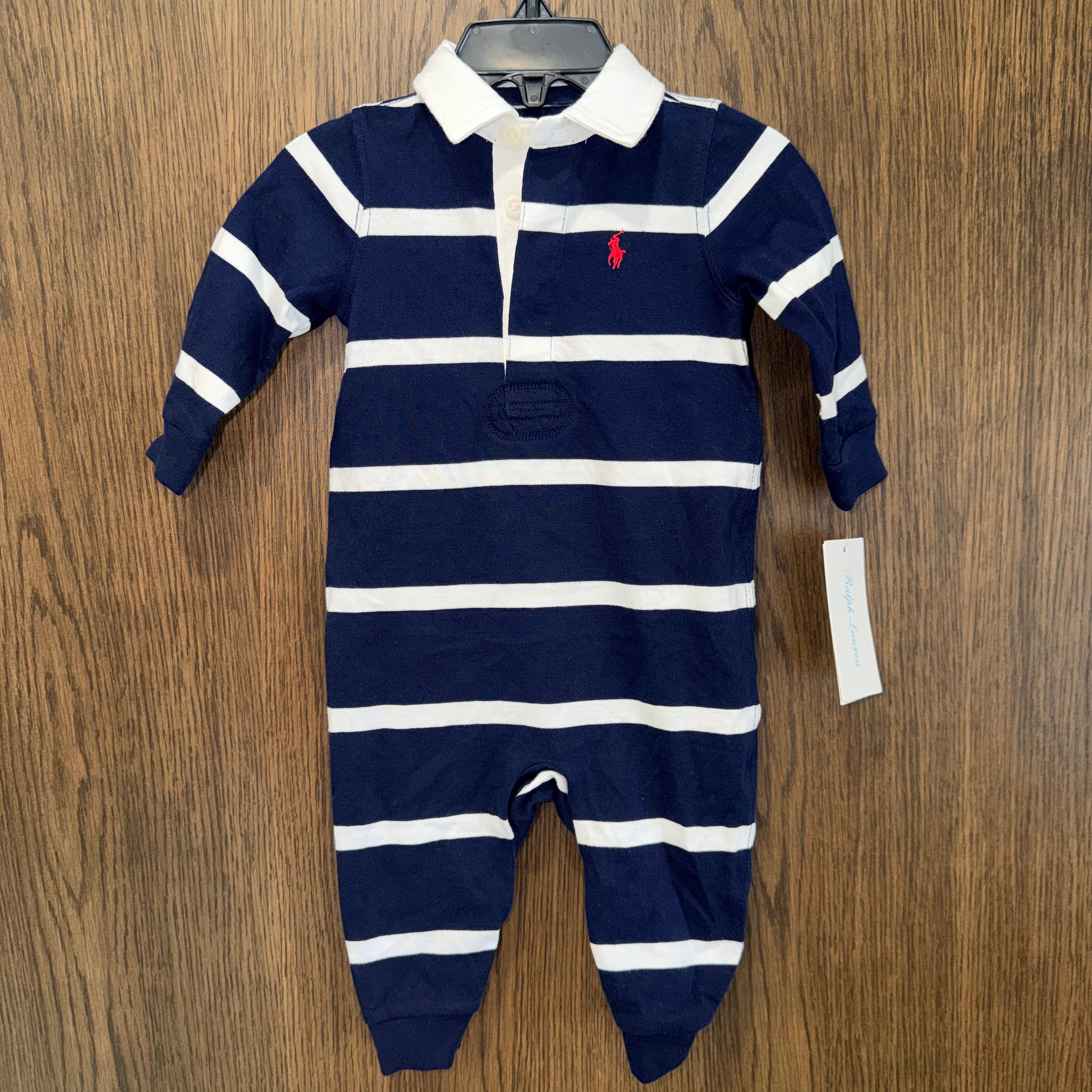 Ralph Lauren Baby Boys Striped Cotton Jersey Rugby Coverall NWT Size 6 months