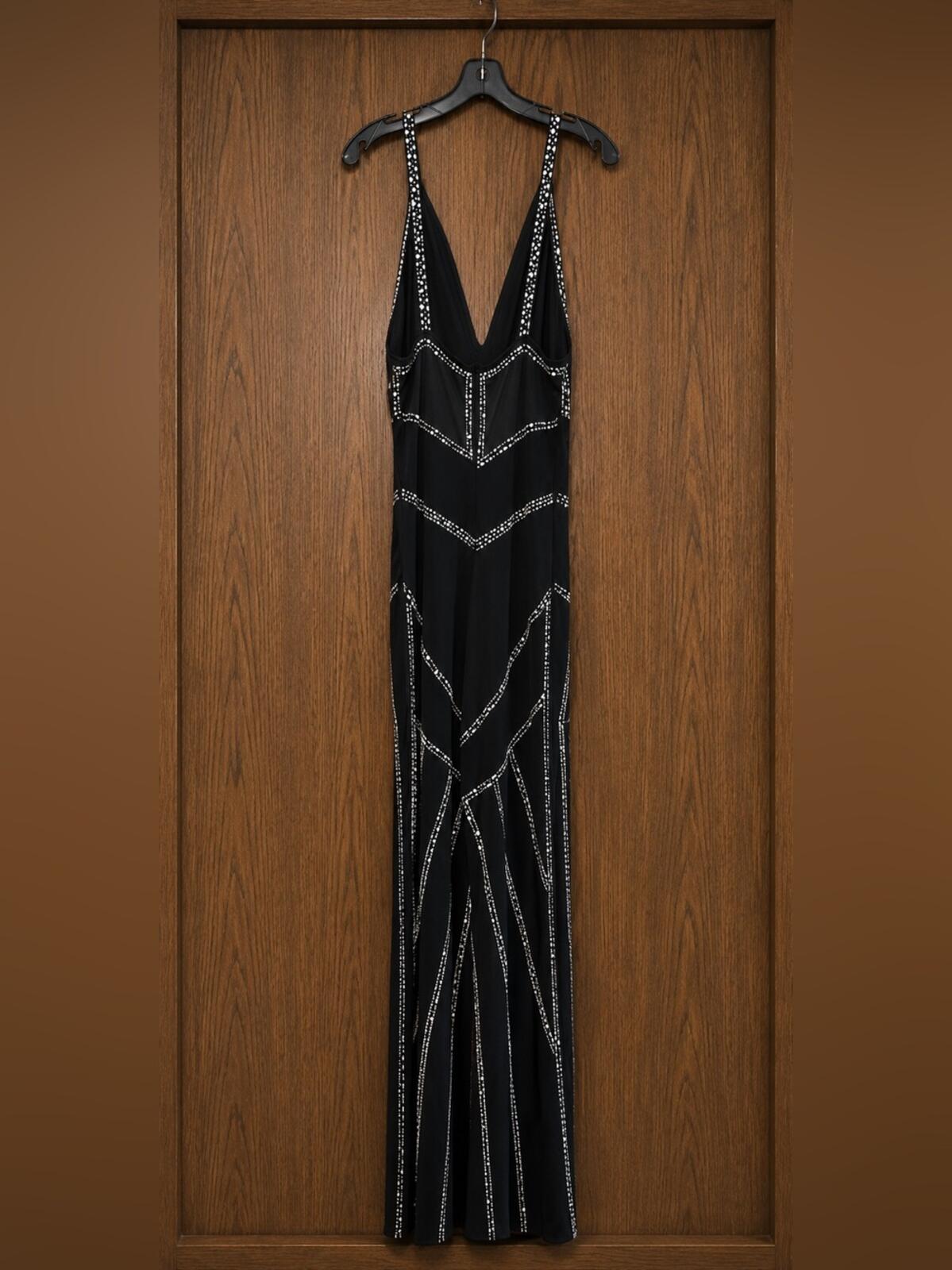 Southern Fried Chics Women’s Black Beaded V-Neck Jumpsuit Size Large
