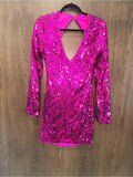 Lulu’s Women’s Glowing Sensation Magenta Sequin Mini Bodycon Dress Large NWT