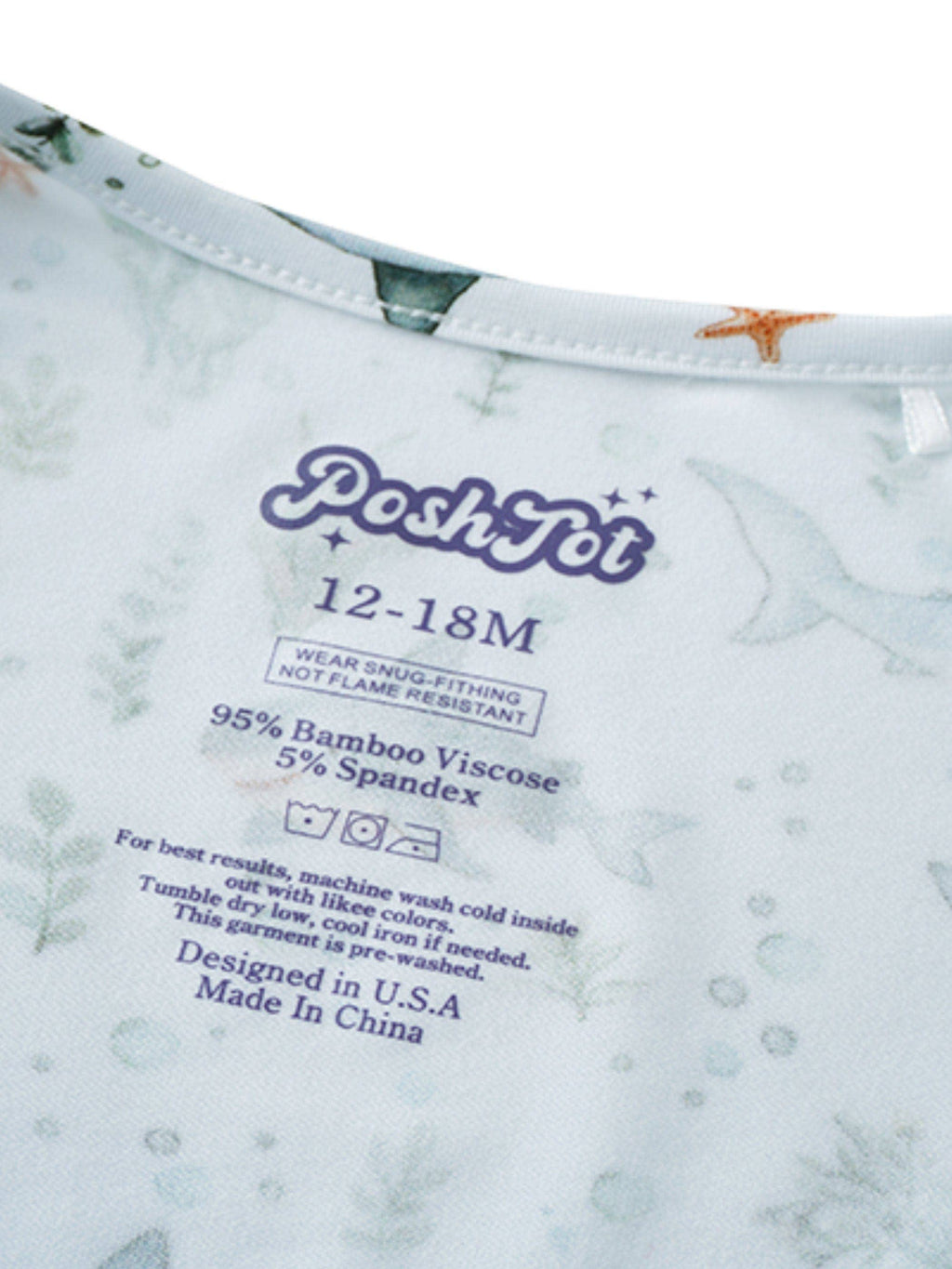 PoshTOT Shark Bamboo Baby Convertible Zippy Romper: 9-12M