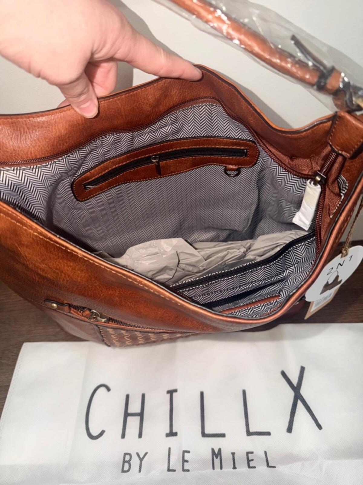 Chilly by Le Miel Megan 2in1 Faux Leather Hobo Shoulder Handbag NWT