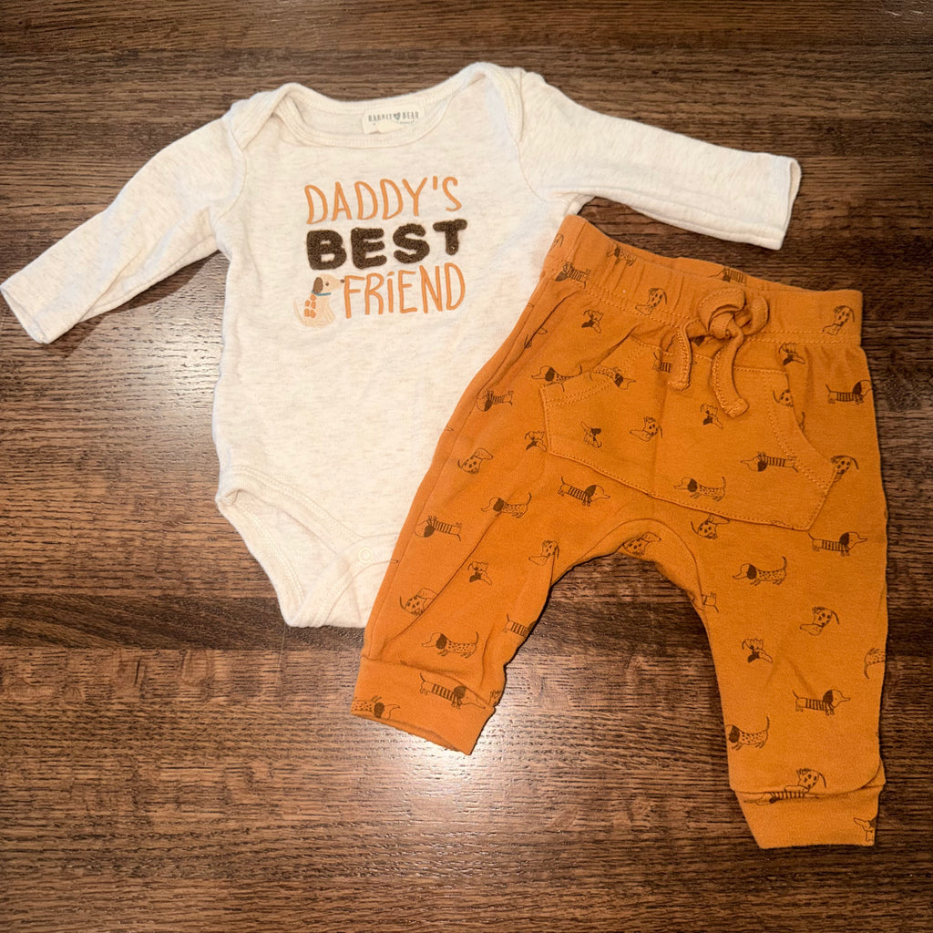 Baby Boys Rabbit Bear Daddy’s Best Friend 2 piece Onesie & Jogger Set 0-3 months