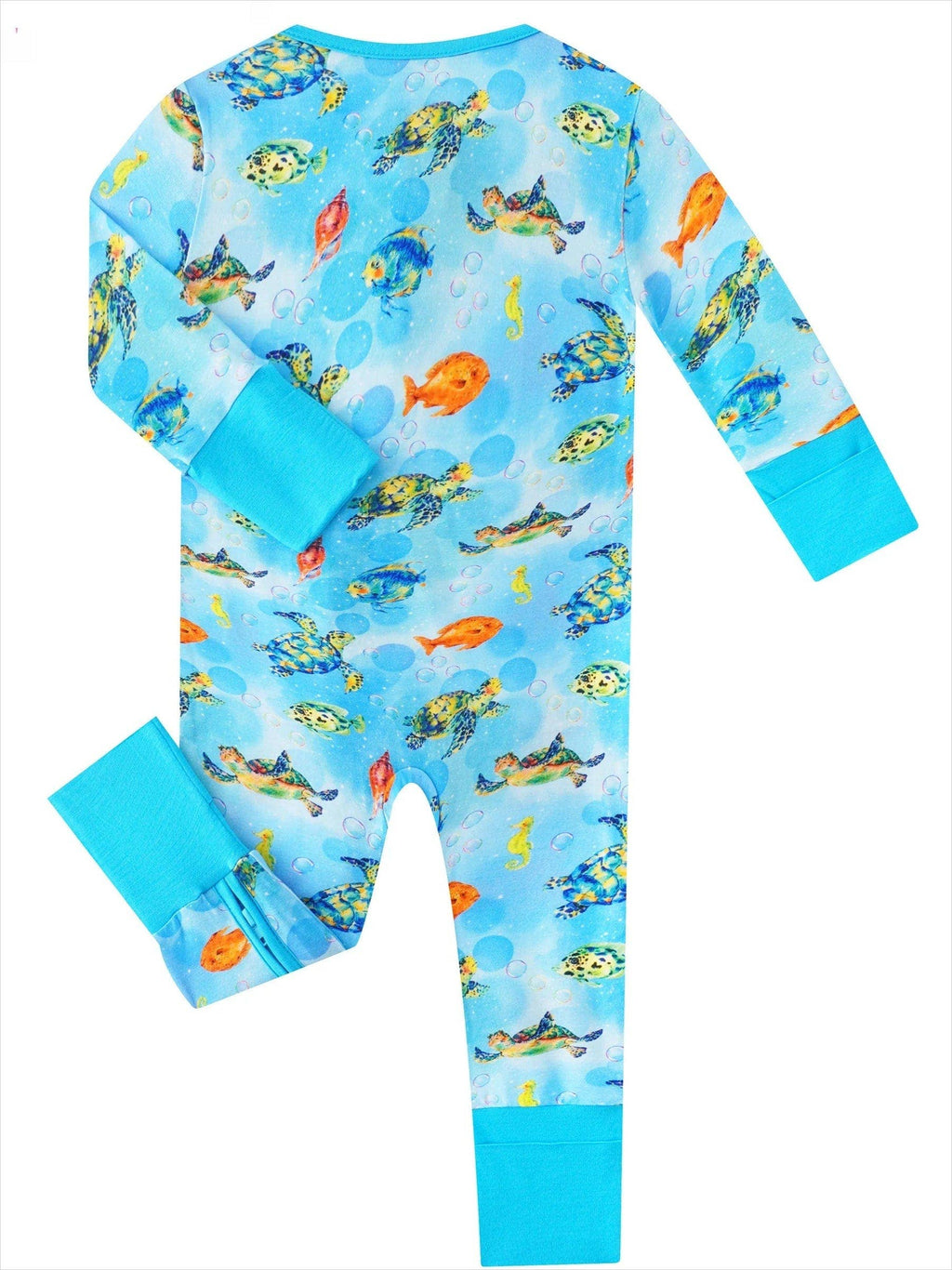 PoshTOT Sea Turtle Bamboo Baby Convertible Zippy Romper: 0-3M