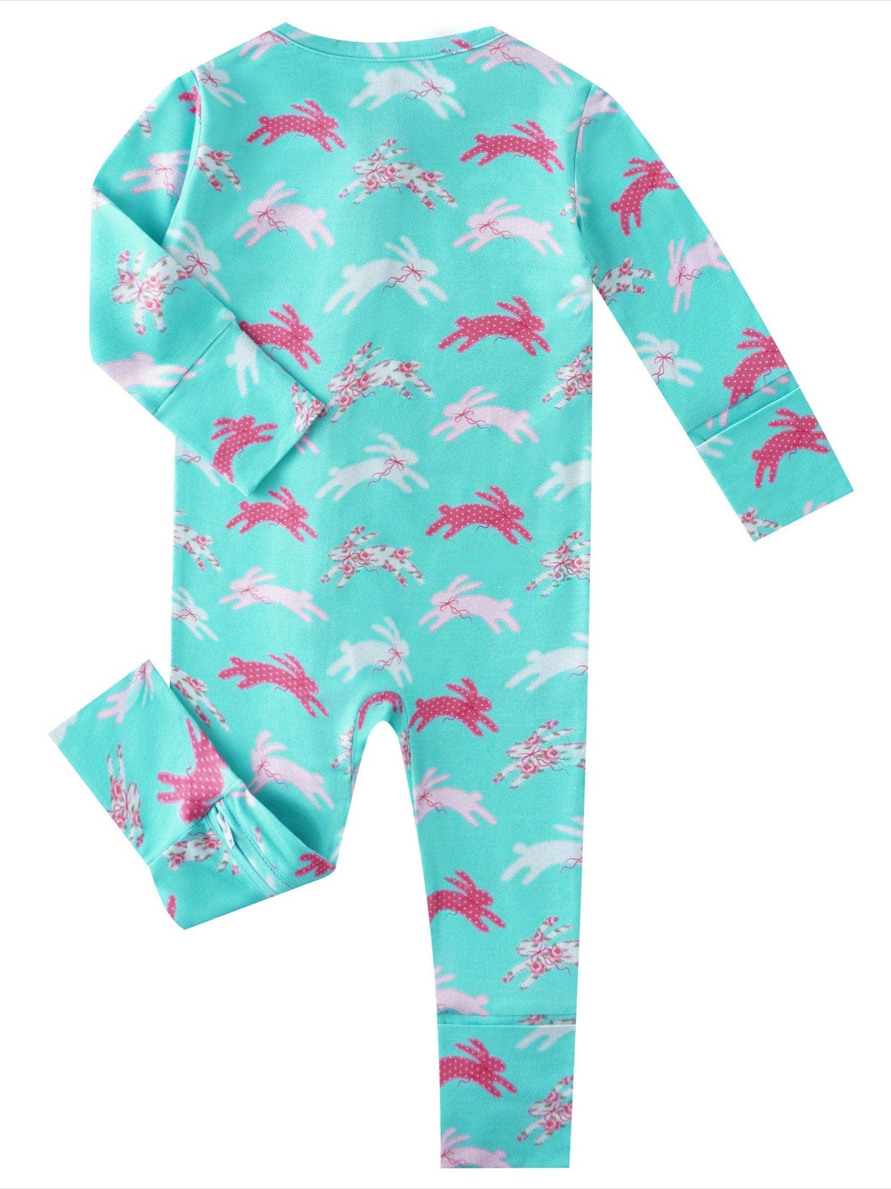 PoshTOT Little Flower Rabbit Bamboo Baby Convertible Zippy Romper: 0-3M