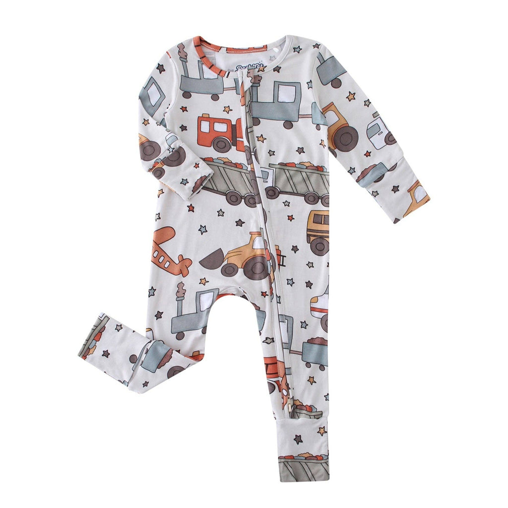 PoshTOT Vehicles Bamboo Baby Convertible Zippy Romper: 0-3M