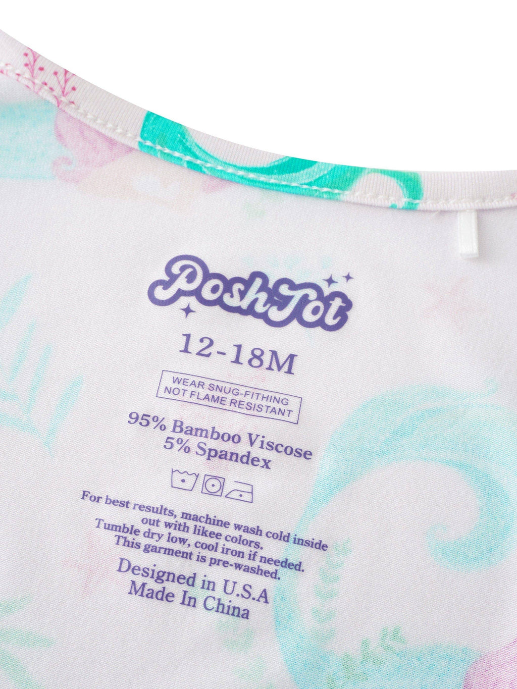 PoshTOT Mermaid Bamboo Baby Convertible Zippy Romper: 6-9M