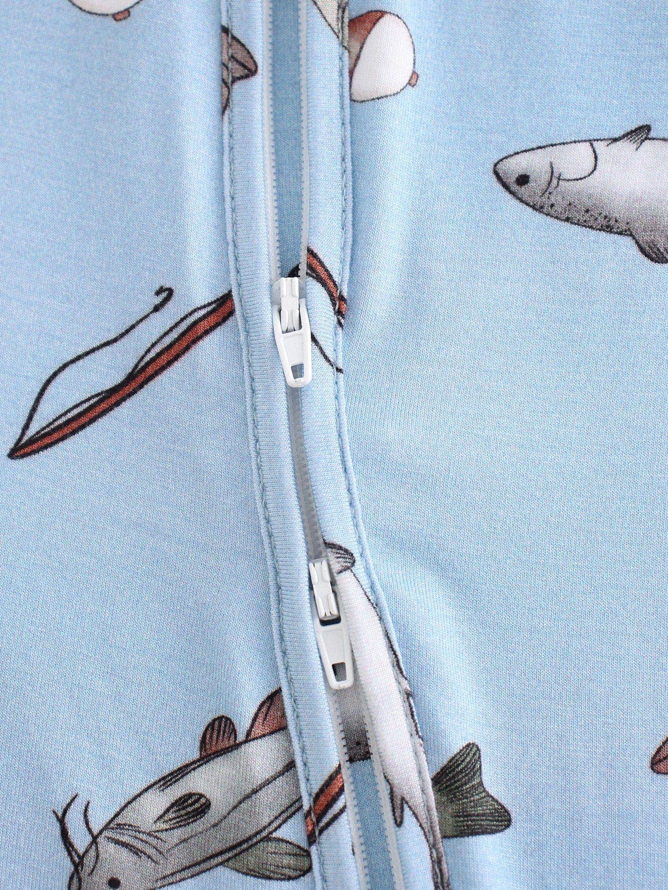 PoshTOT Blue Fish Bamboo Baby Convertible Zippy Romper: 0-3M