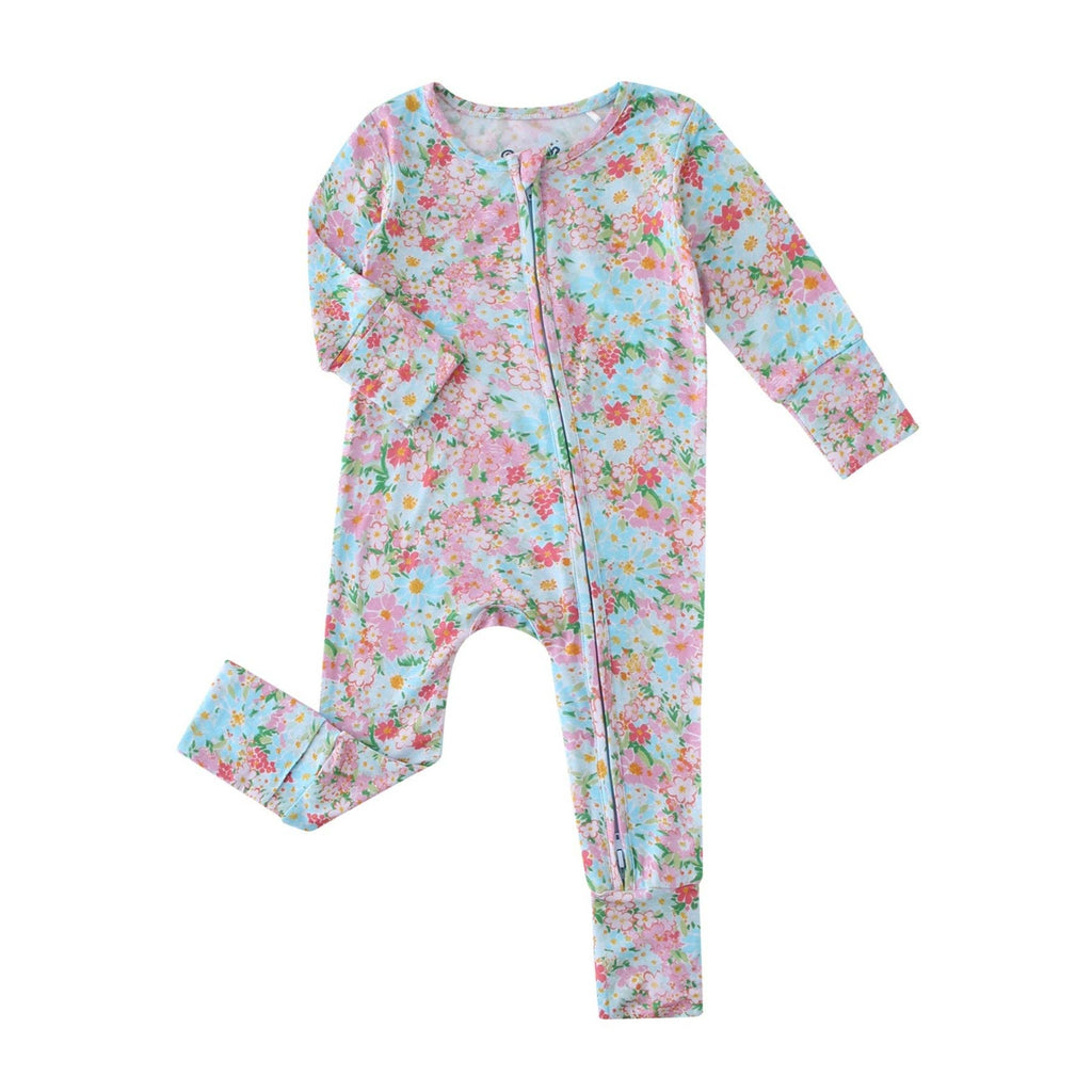 PoshTOT Spring Floral Bamboo Baby Convertible Zippy Romper: 0-3M