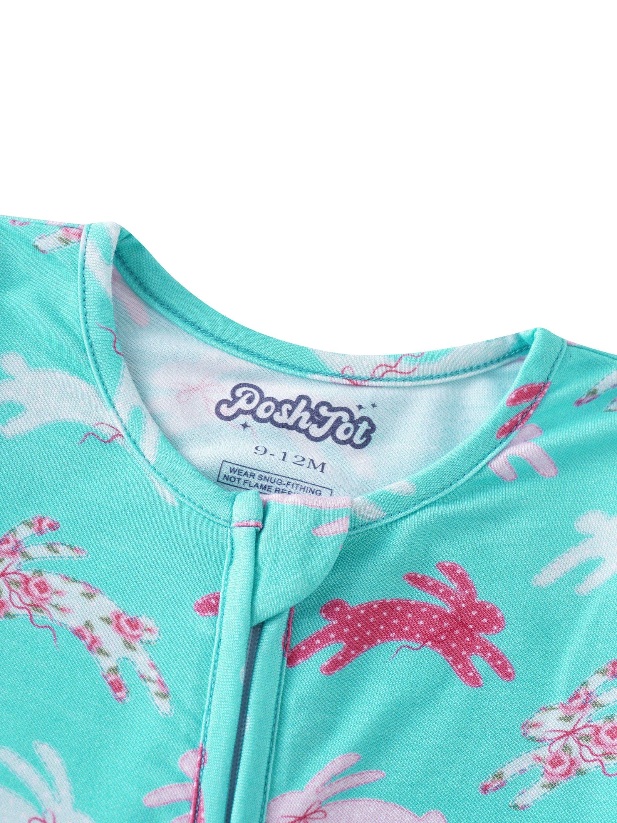 PoshTOT Little Flower Rabbit Bamboo Baby Convertible Zippy Romper: 12-18M