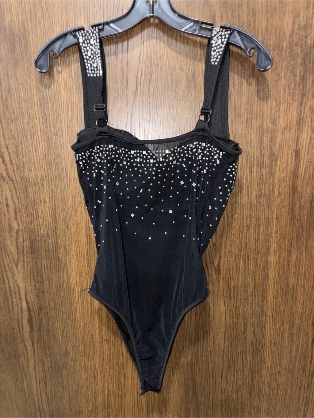 Southern Fried Chics Black Rhinestone-Embellished Bodysuit Size Medium