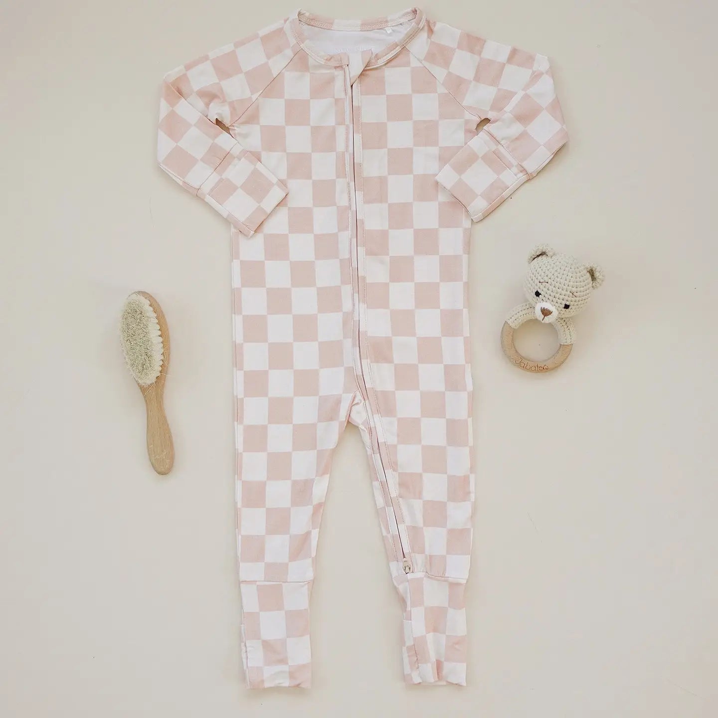 Ava+Oliver Bamboo Blush Checkers Convertible Zippy Romper 3-6mos NWT