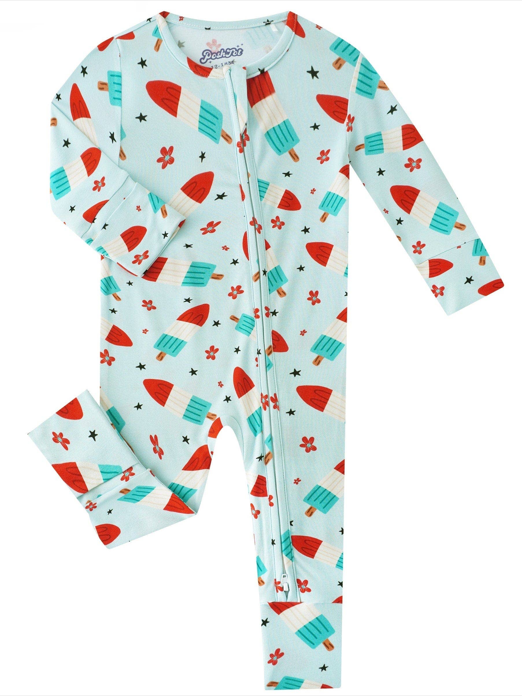PoshTOT Bomb Pops Bamboo Baby Convertible Zippy Romper: 9-12M