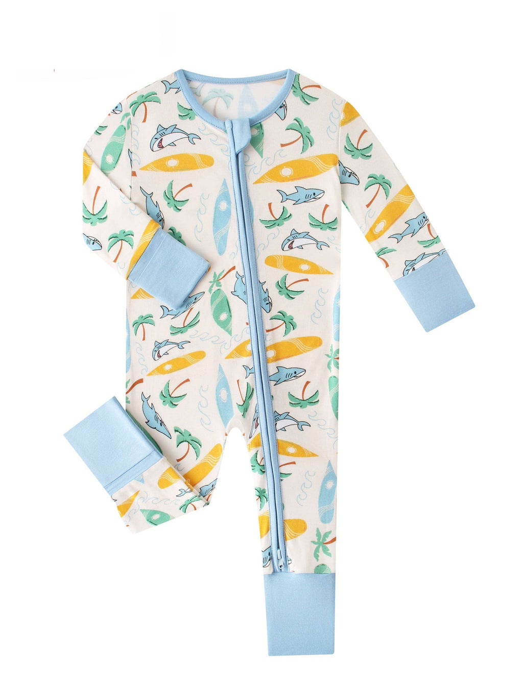 PoshTOT Beach Surfing Bamboo Baby Convertible Zippy Romper: 0-3M