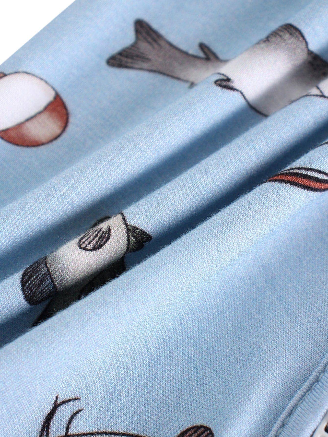 PoshTOT Blue Fish Bamboo Baby Convertible Zippy Romper: 0-3M
