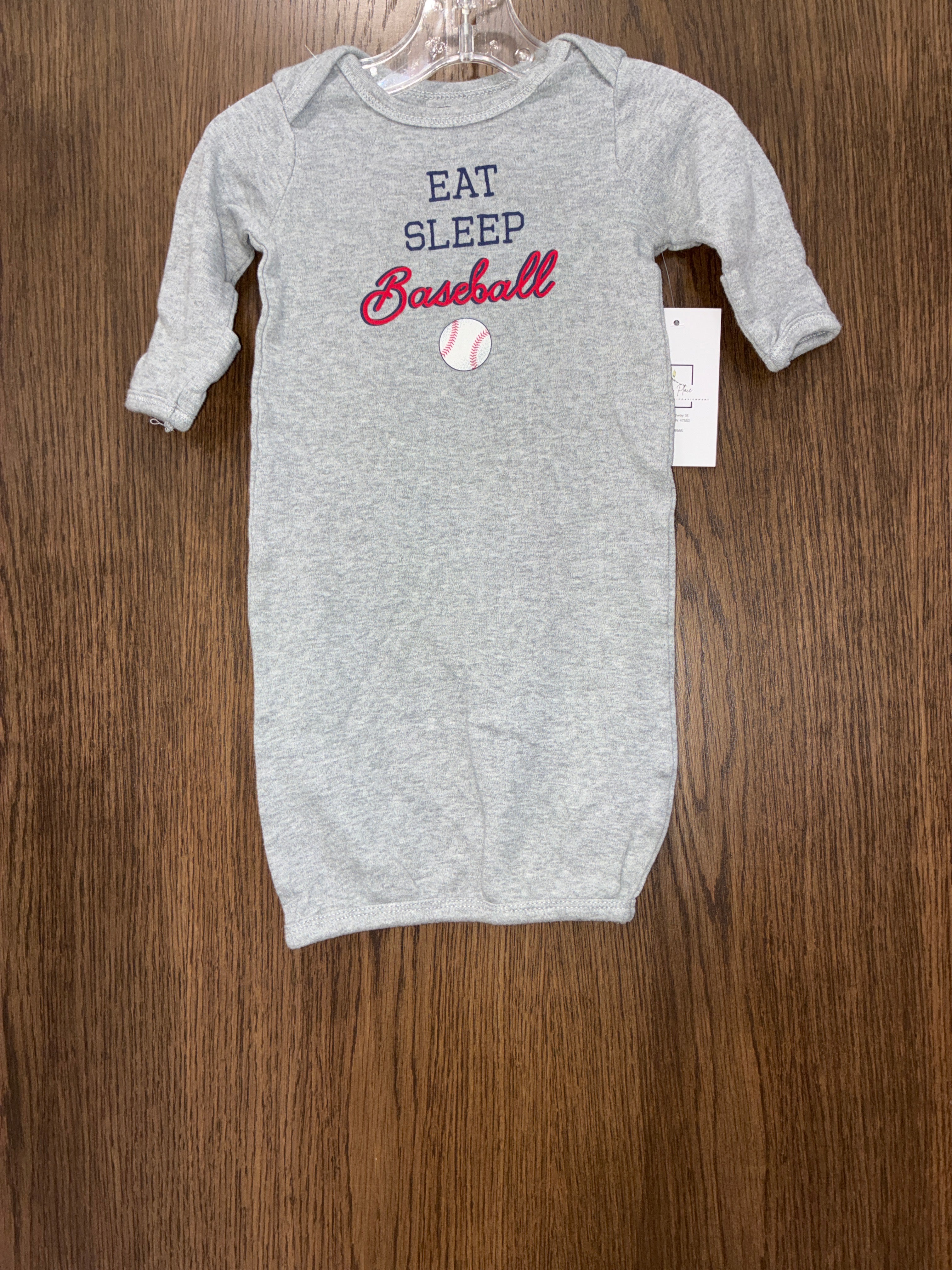 Eat sleep baseball sleep gown size 0-6M