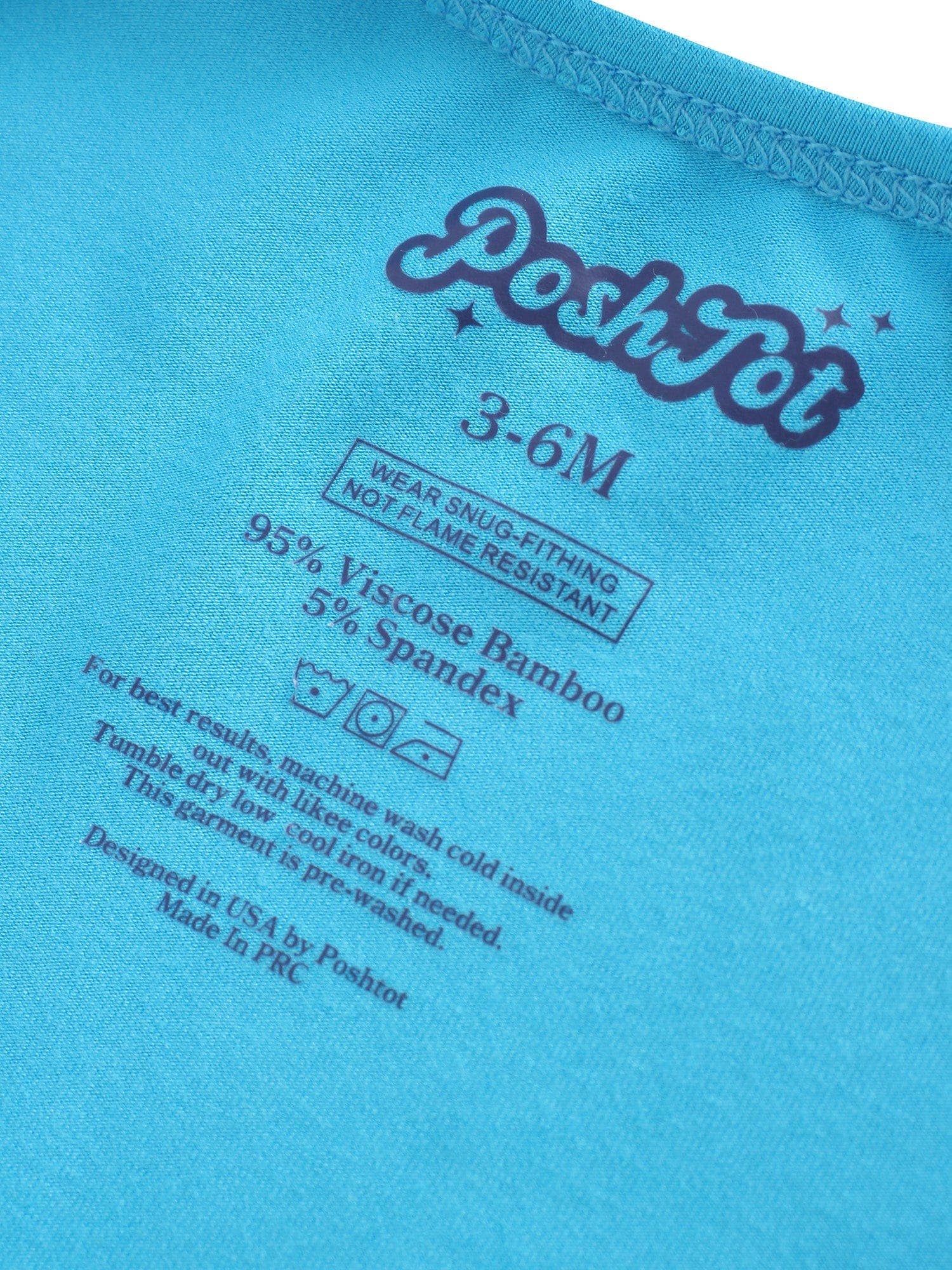 PoshTOT Blue Bamboo Baby Convertible Zippy Romper: 9-12M