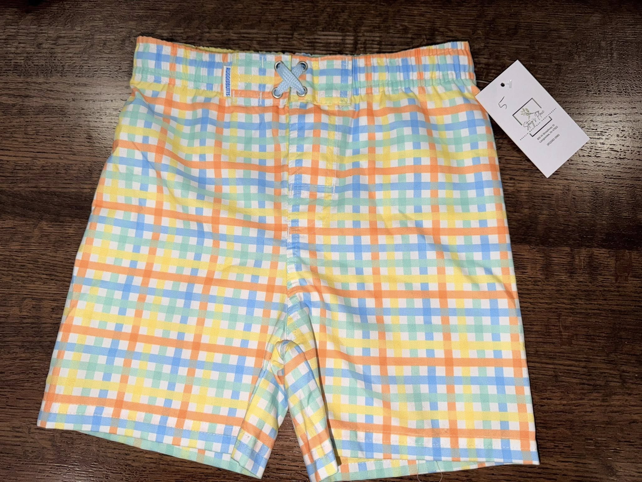 Rugged Butts Boys Gingham Classic Swim Trunks Size 5