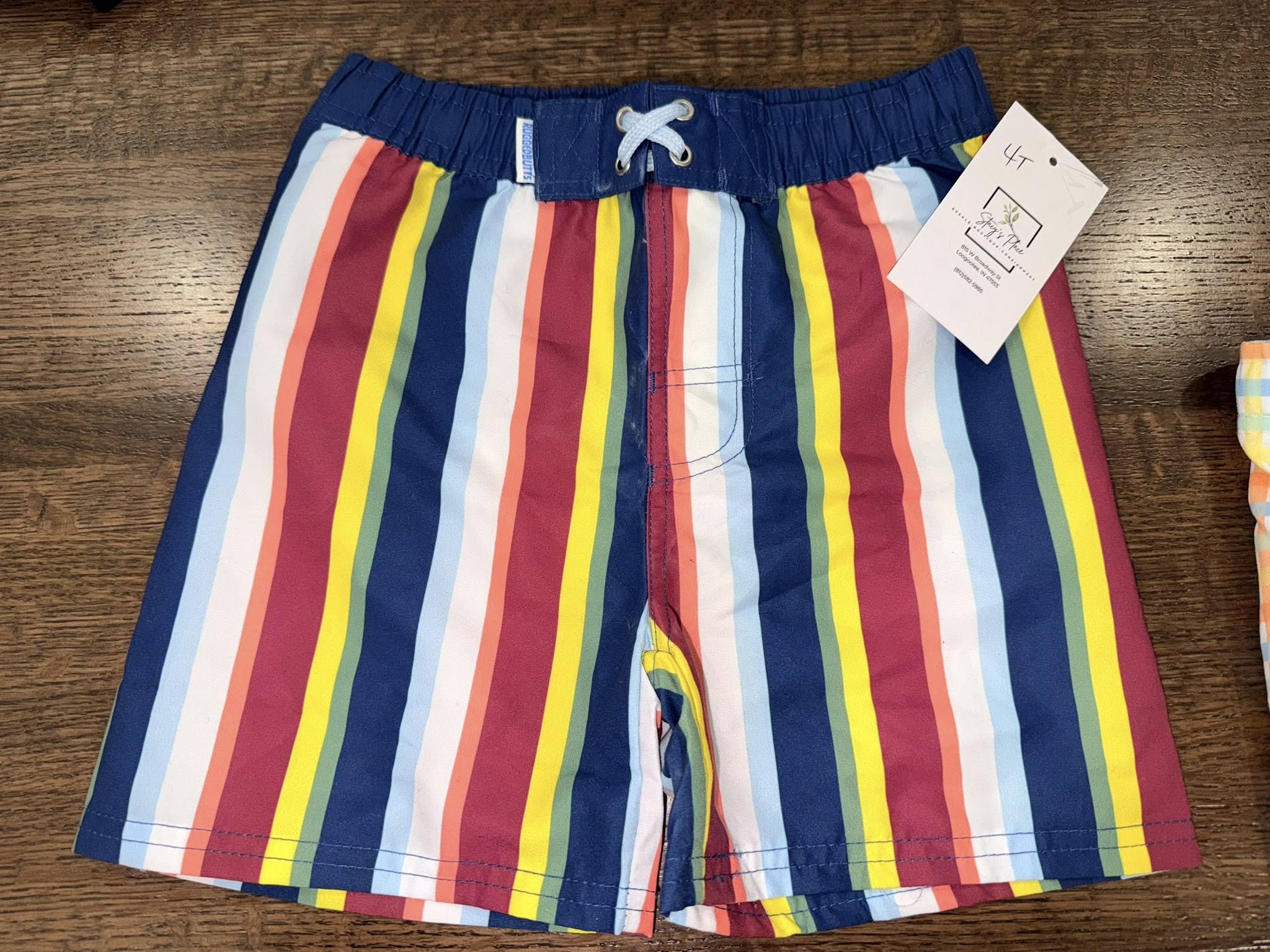 Rugged Butts Boys Striped Classic Swim Trunks Size 4