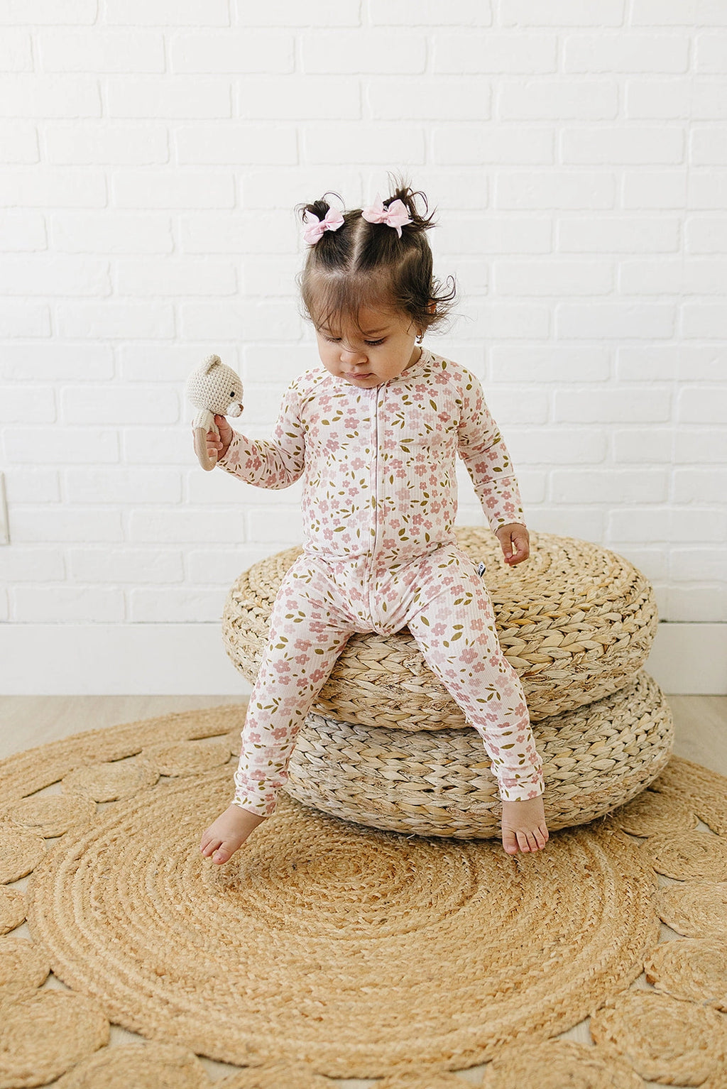 Ava+Oliver Bamboo Blush Blooms Ribbed Convertible Zippy Romper 12-18mos NWT