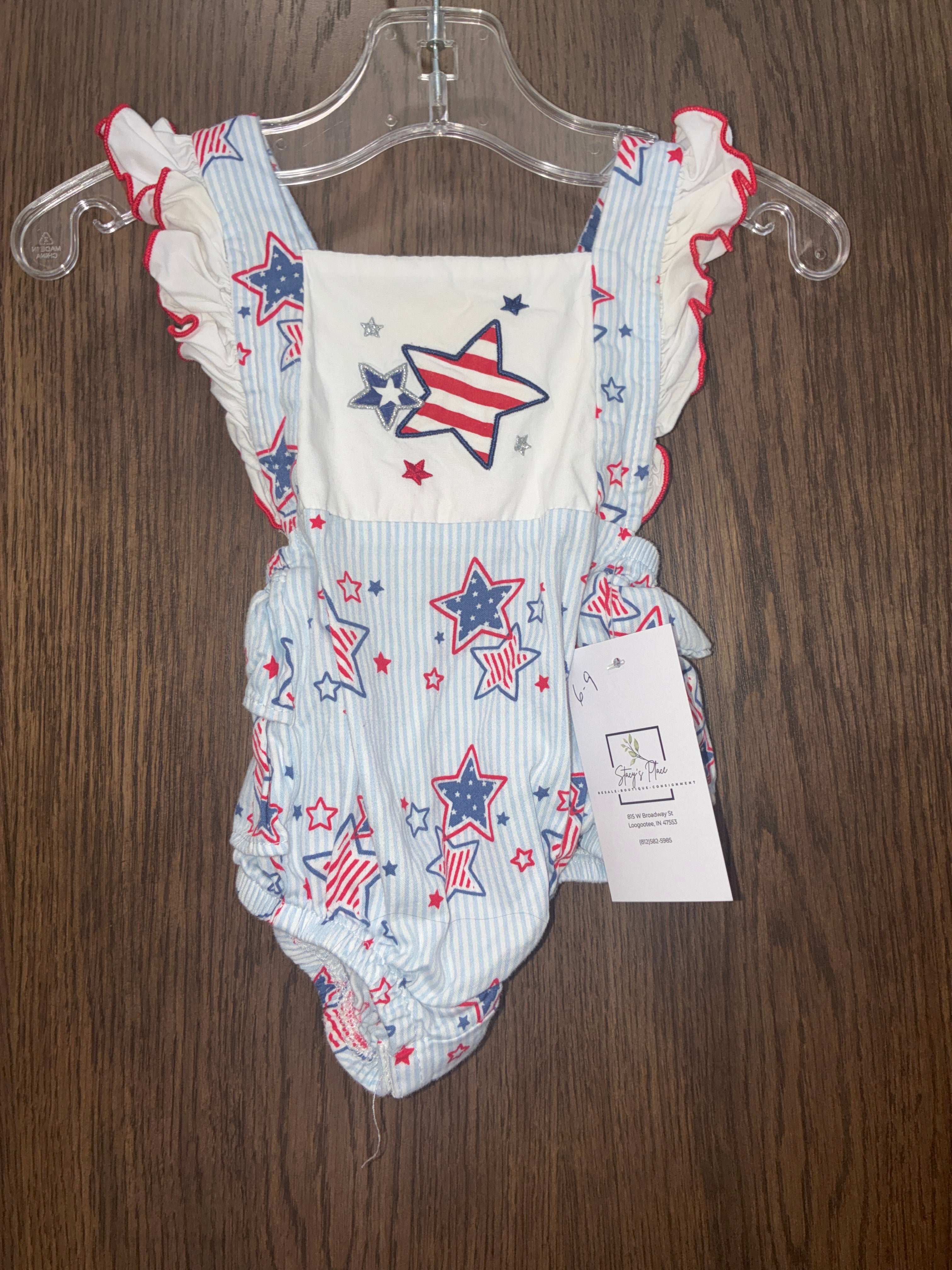 Girls Stars and Stripes ruffle onesie size 6-9 months