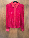 Flying Tomato Women's Burgundy Sequin Button Front Top Size Small