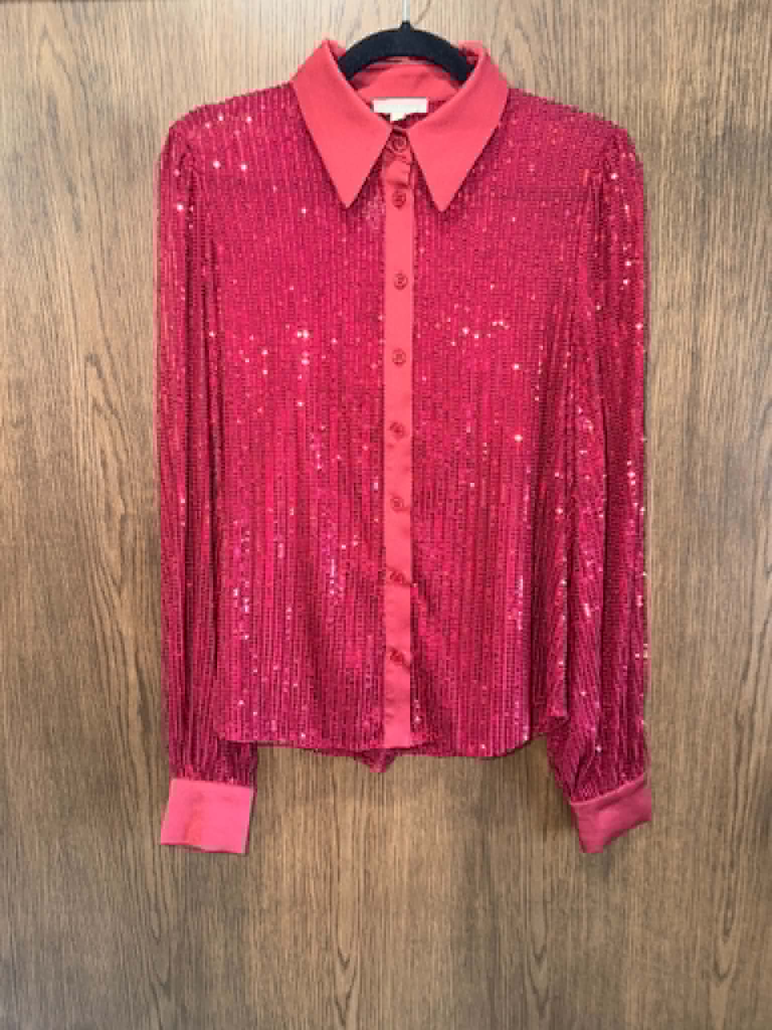 Flying Tomato Women's Burgundy Sequin Button Front Top Size Small