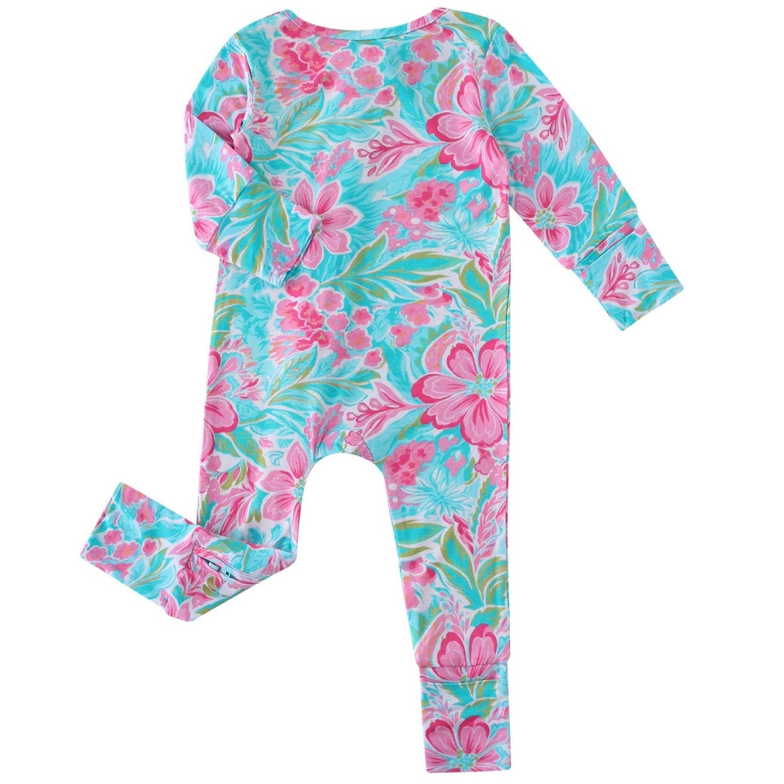 PoshTOT Summer Floral Bamboo Baby Convertible Zippy Romper: 18-24M