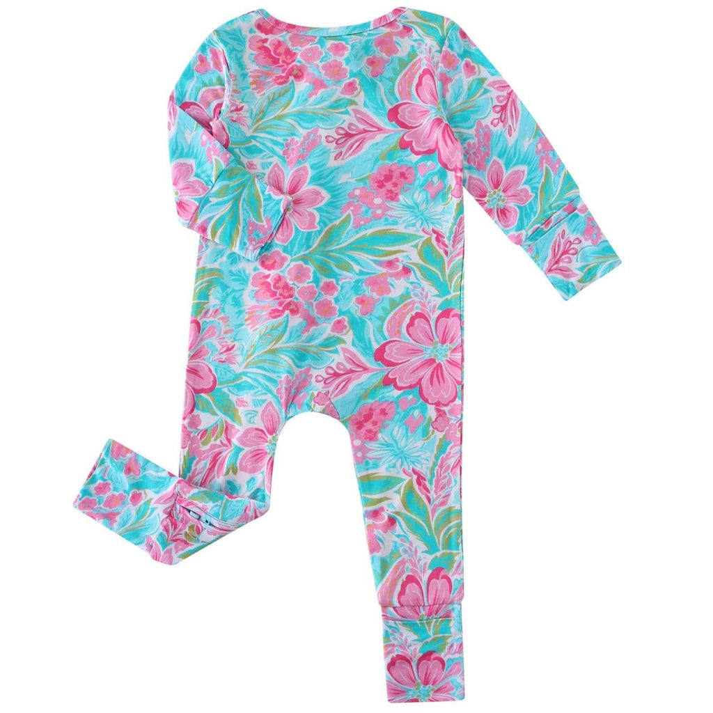 PoshTOT Summer Floral Bamboo Baby Convertible Zippy Romper: 3-6M
