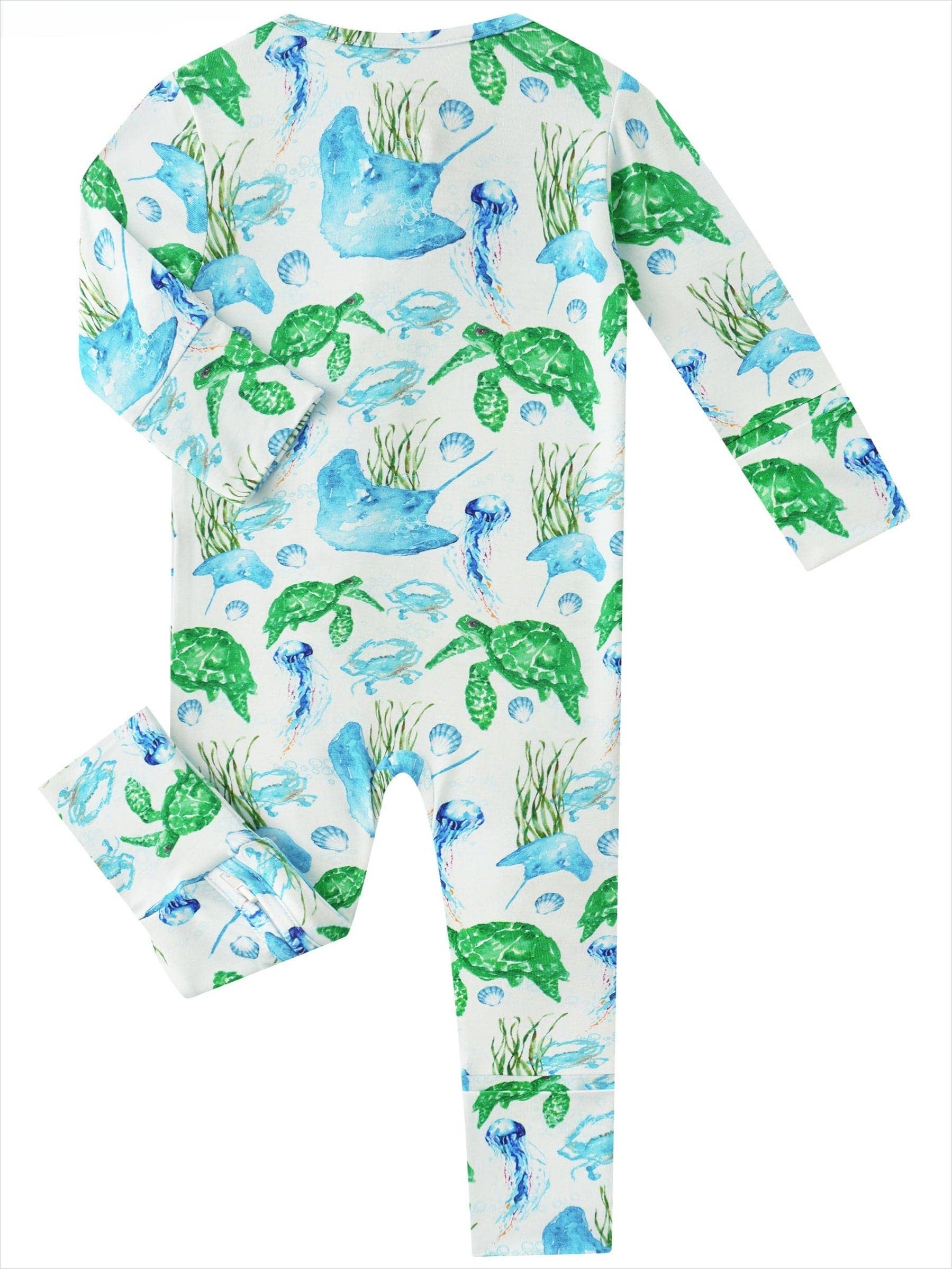PoshTOT Sea Turtle Baby Convertible Zippy Romper: 9-12M