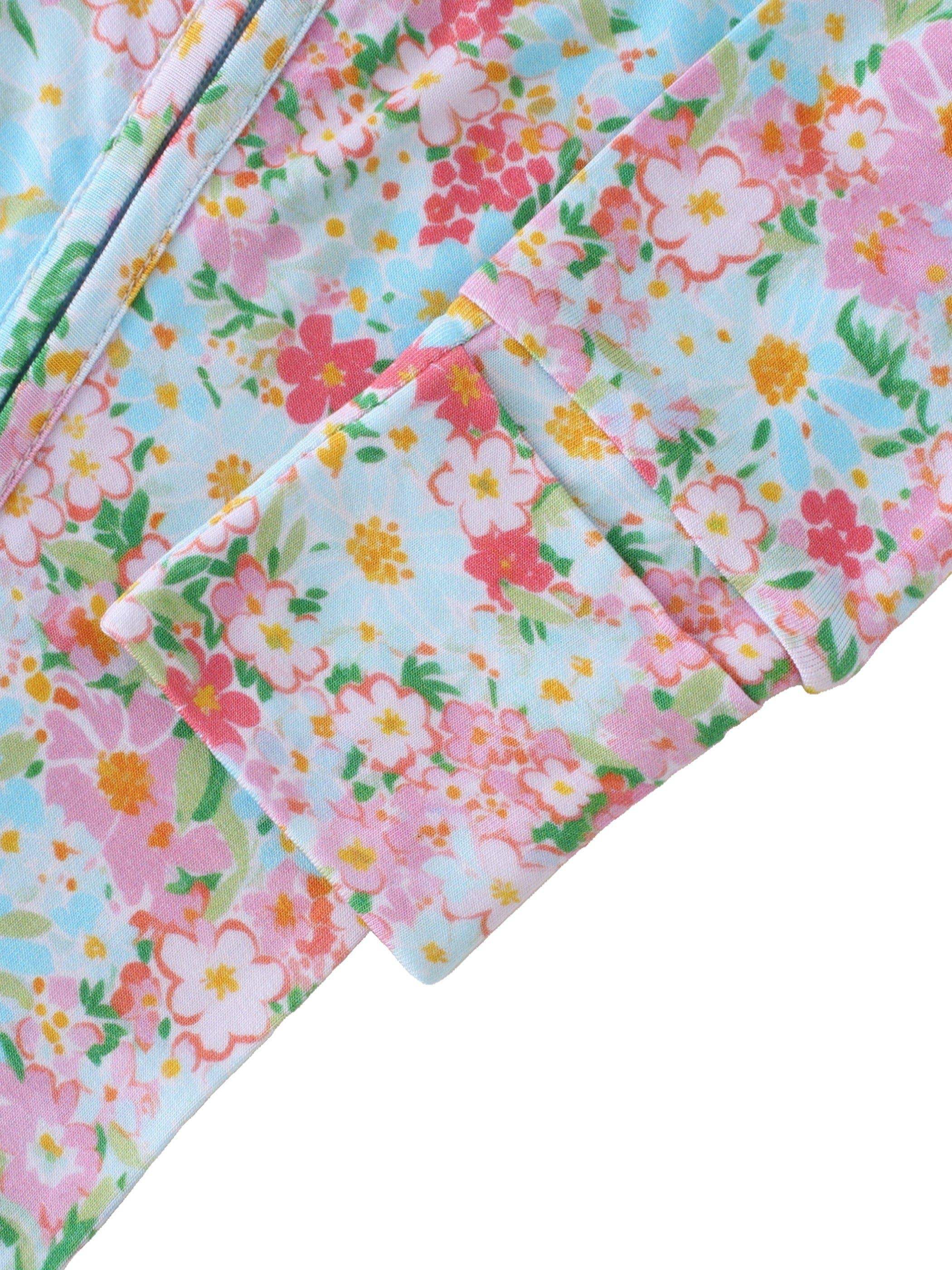 PoshTOT Spring Floral Bamboo Baby Convertible Zippy Romper: 9-12M