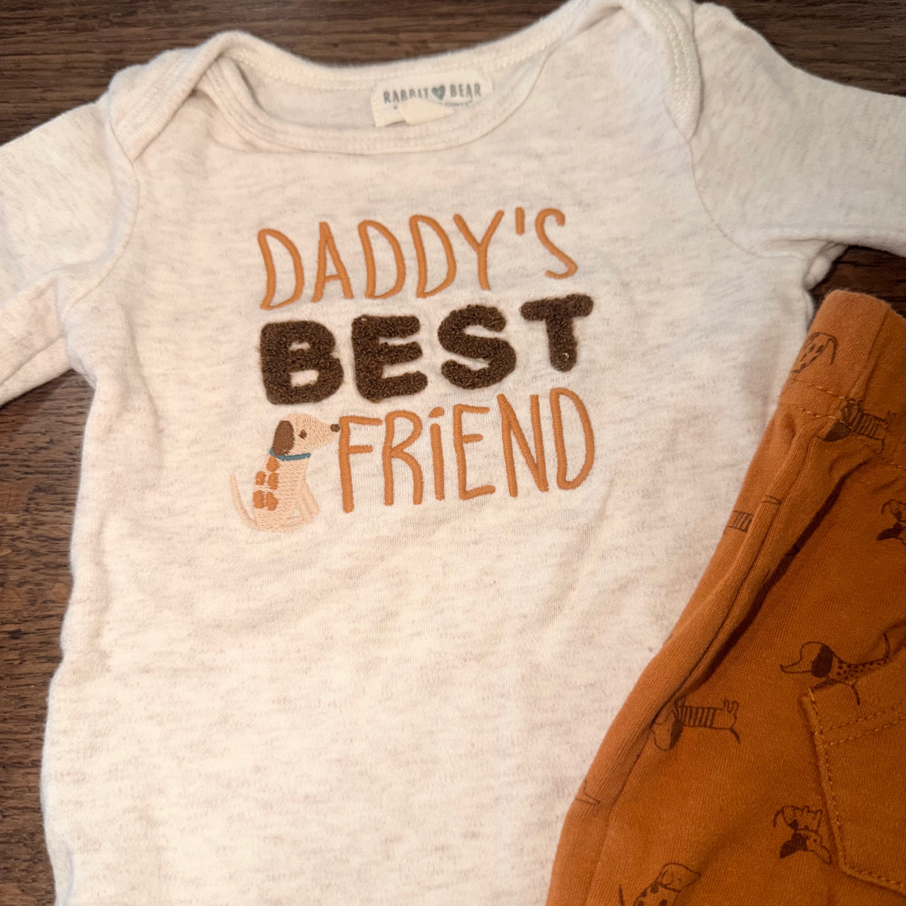 Baby Boys Rabbit Bear Daddy’s Best Friend 2 piece Onesie & Jogger Set 0-3 months