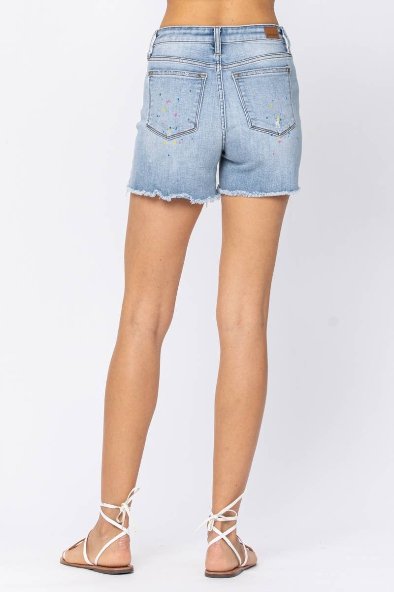 Judy Blue NWT Hi-Rise Paint Splash Destroy Shorts XL