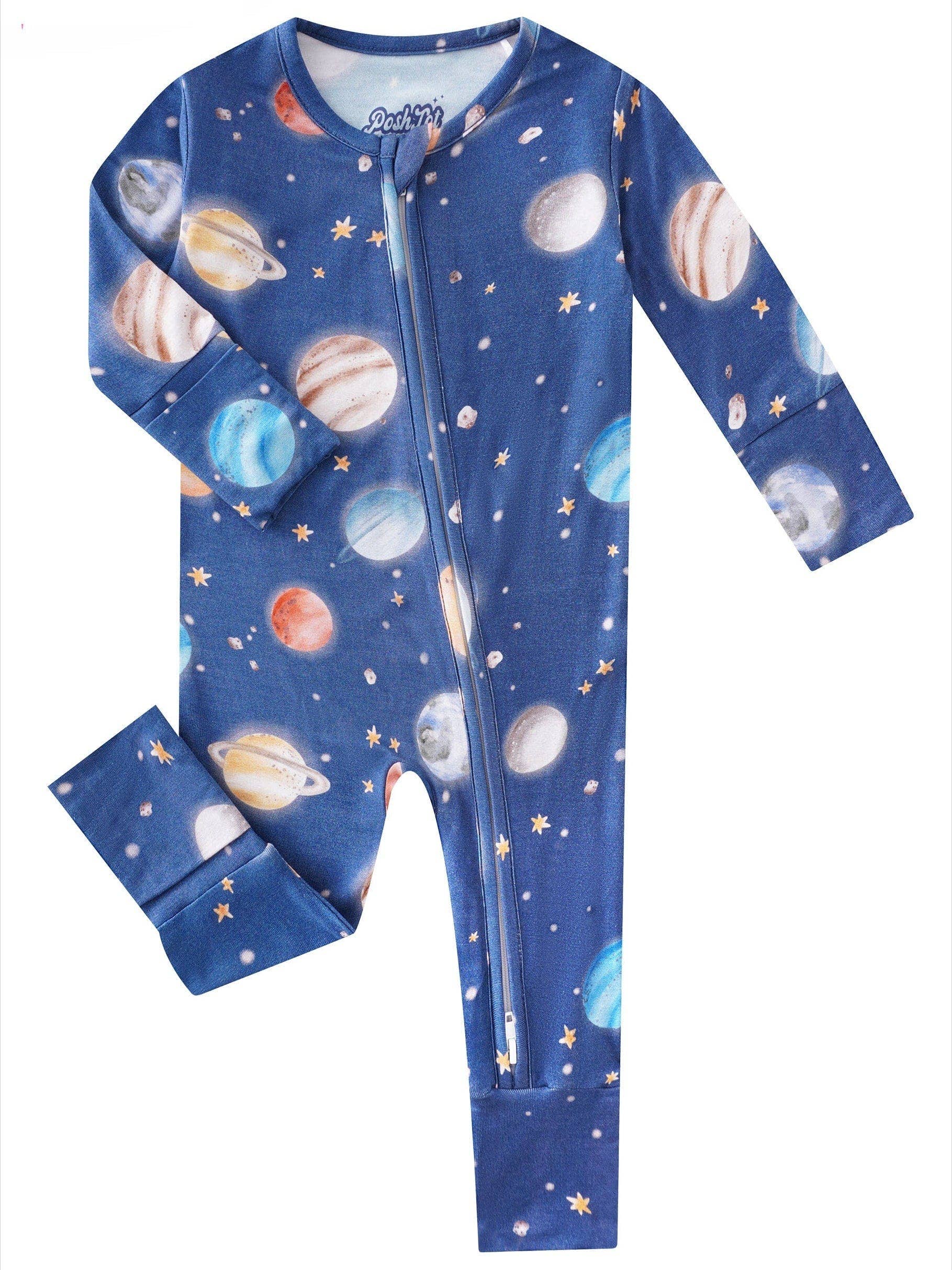 PoshTOT Colorful Stars Bamboo Baby Convertible Zippy Romper: Star / 9-12M