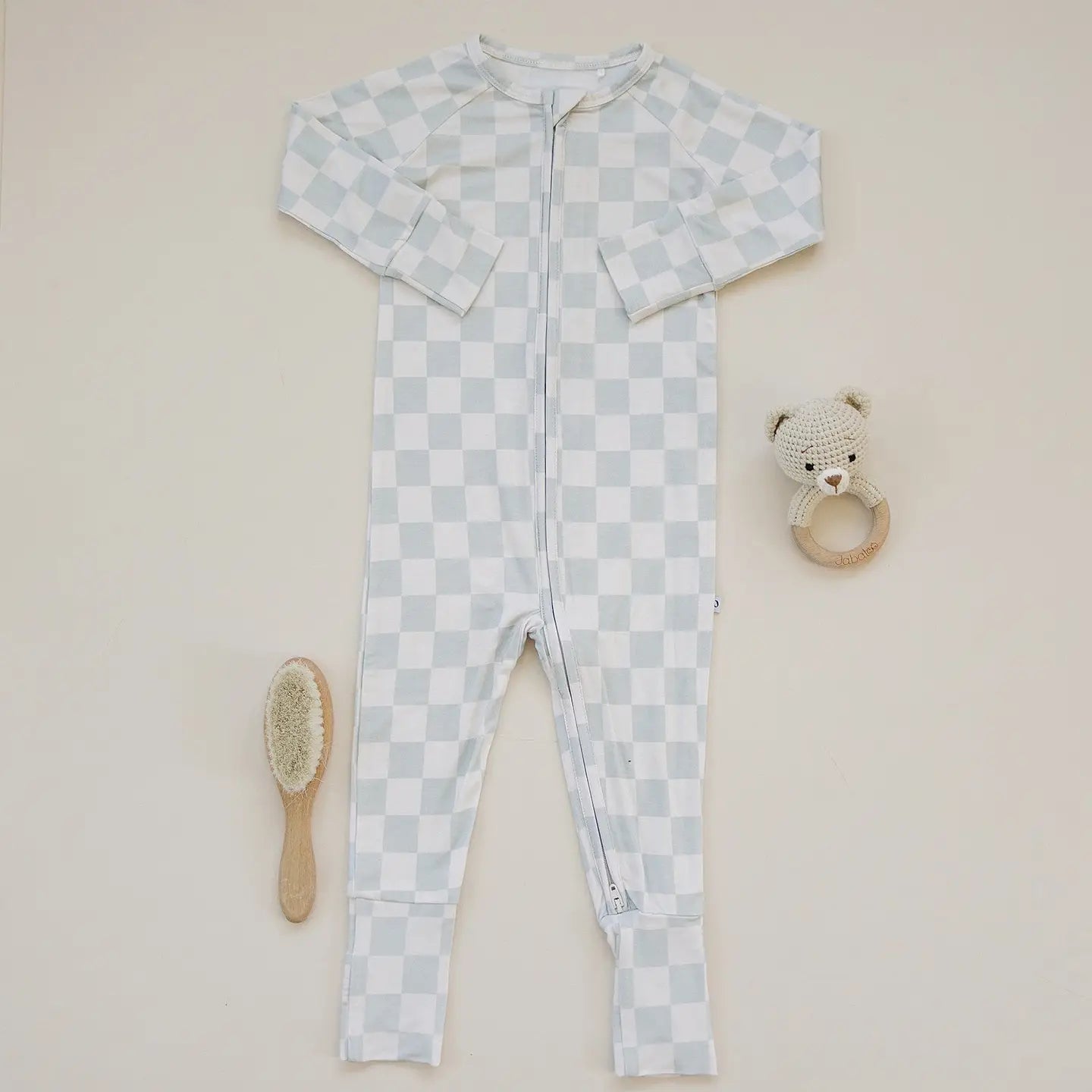 Ava+Oliver Bamboo Ocean Checkers Convertible Zippy Romper 0-3mos NWT