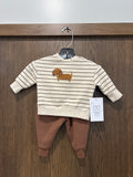 Baby Boys Rabbit Bear 2 piece Weiner Dog Crew & Jogger Set 0-3 months