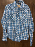 Men’s Wrangler Blue Plaid Button Up Size Medium