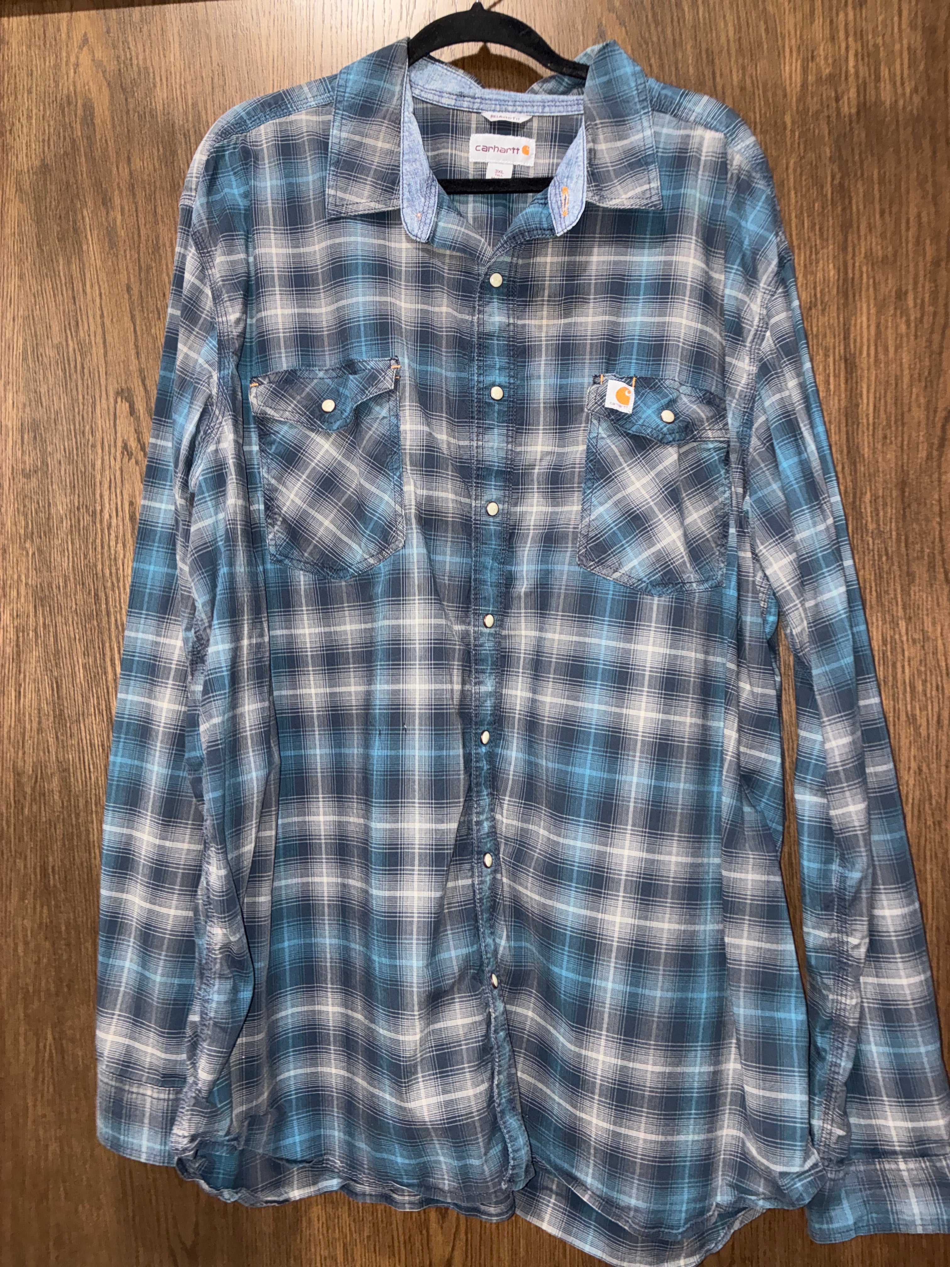 Men’s Carhartt Relaxed Fit Plaid Long Sleeve Button Up Size 3XL