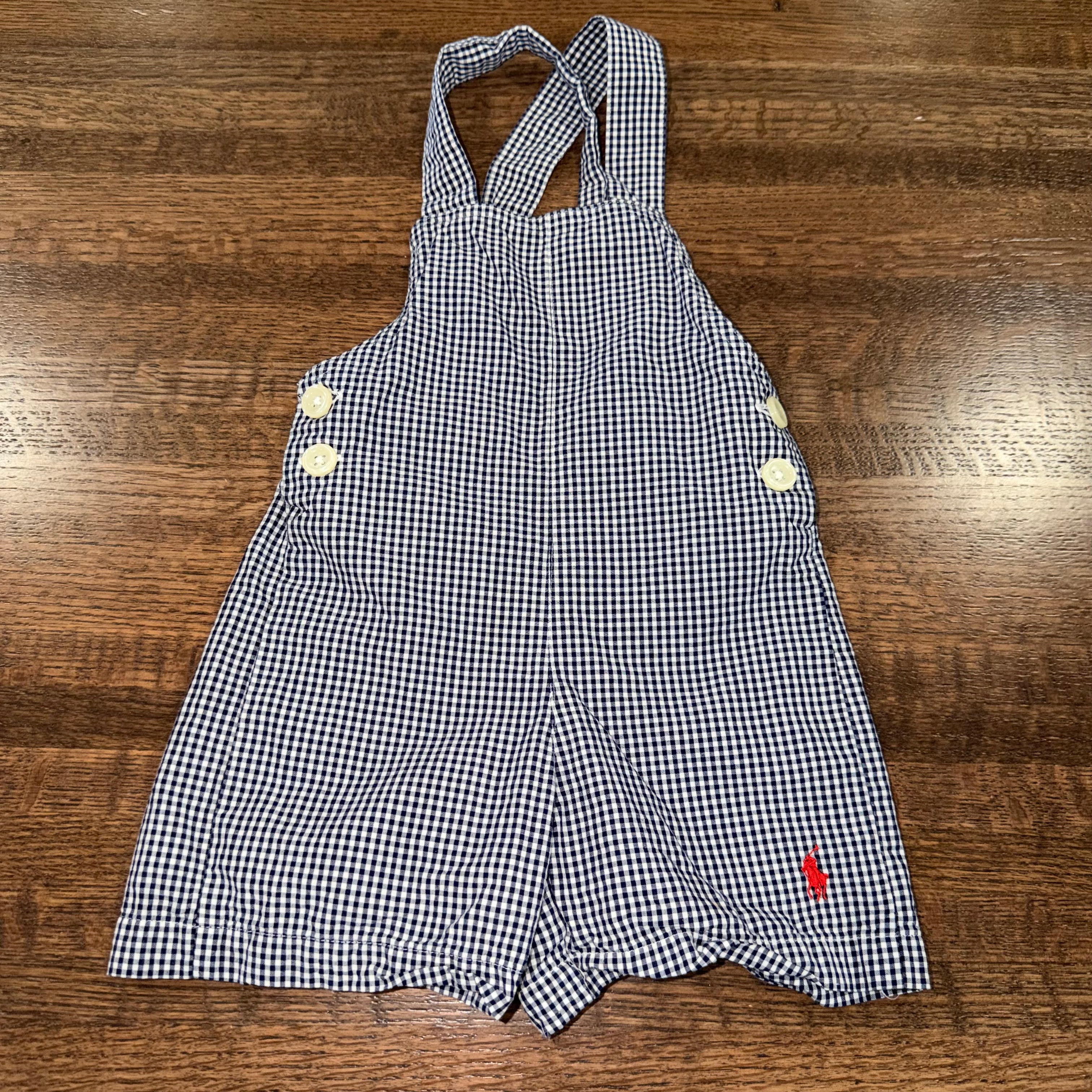 Ralph Lauren Boys Gingham Shortall Romper 12 mos