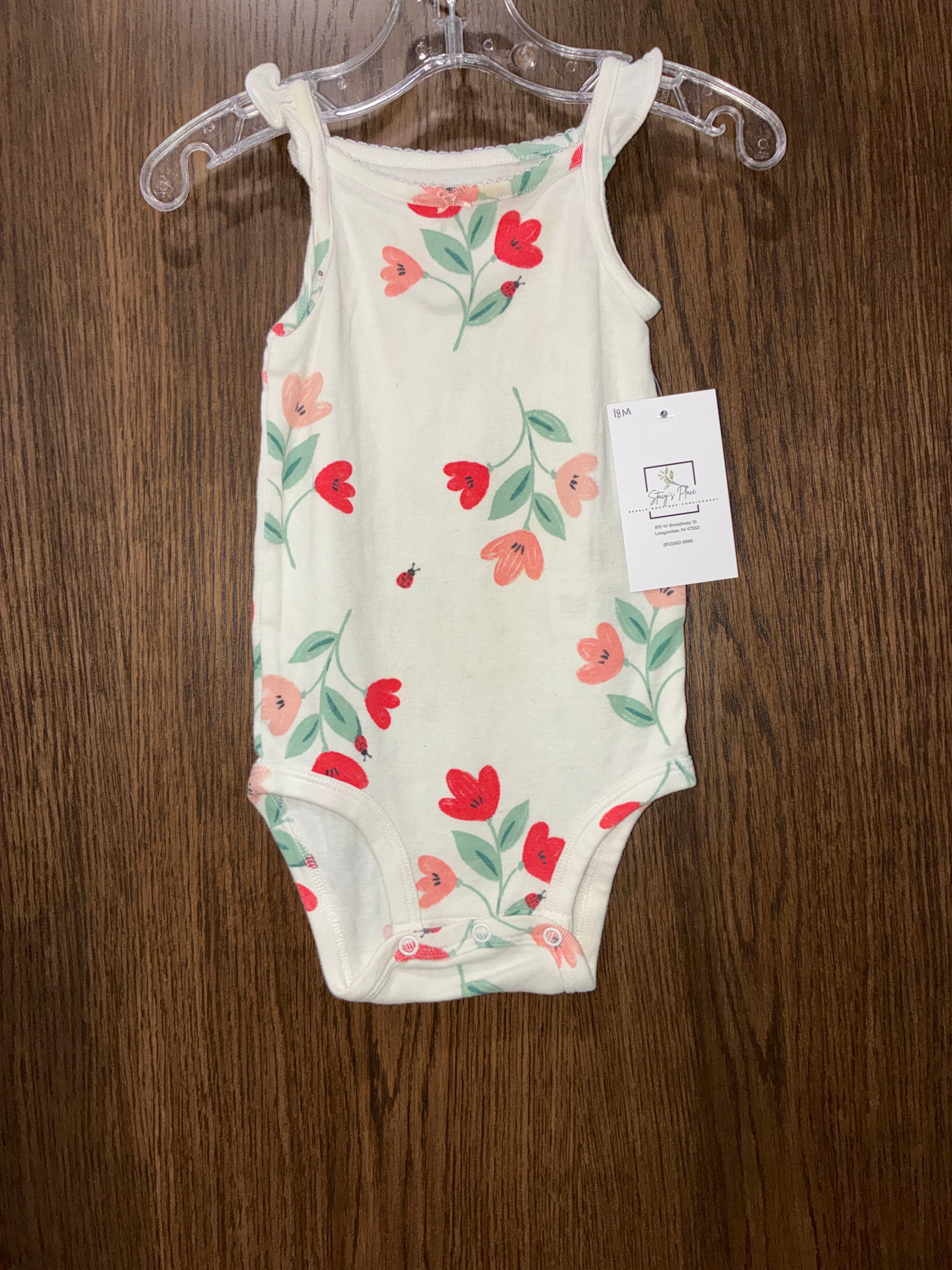 Carter's Girls flower and ladybug onesie size 18M