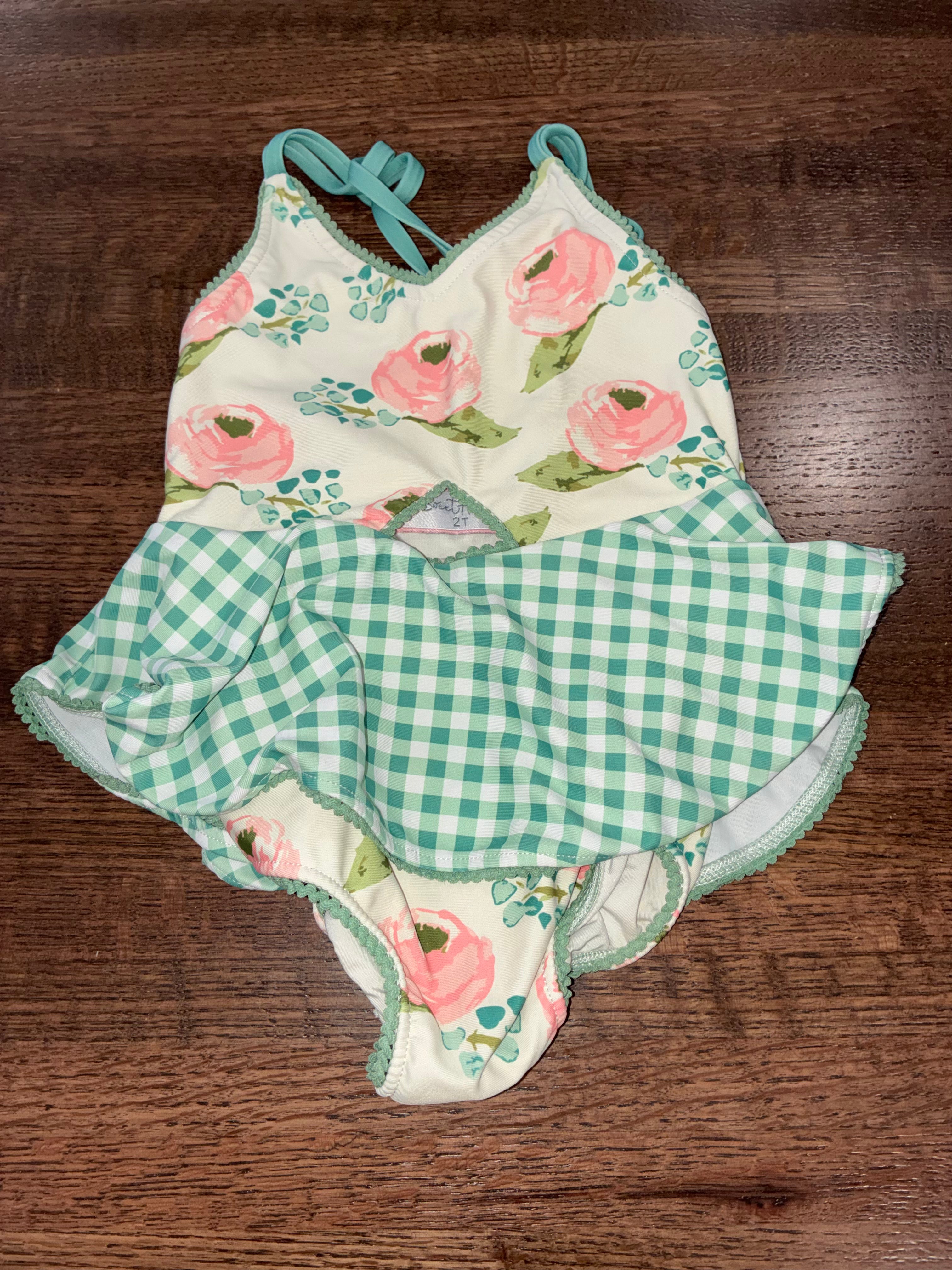 Sweet Honey Gingham Girl Swimsuit Size 2T